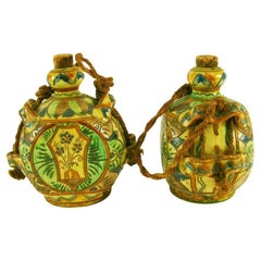 Italian Pottery Pilgrim Bottles a Pair of Mid-20th Century Italian Moon Flasks