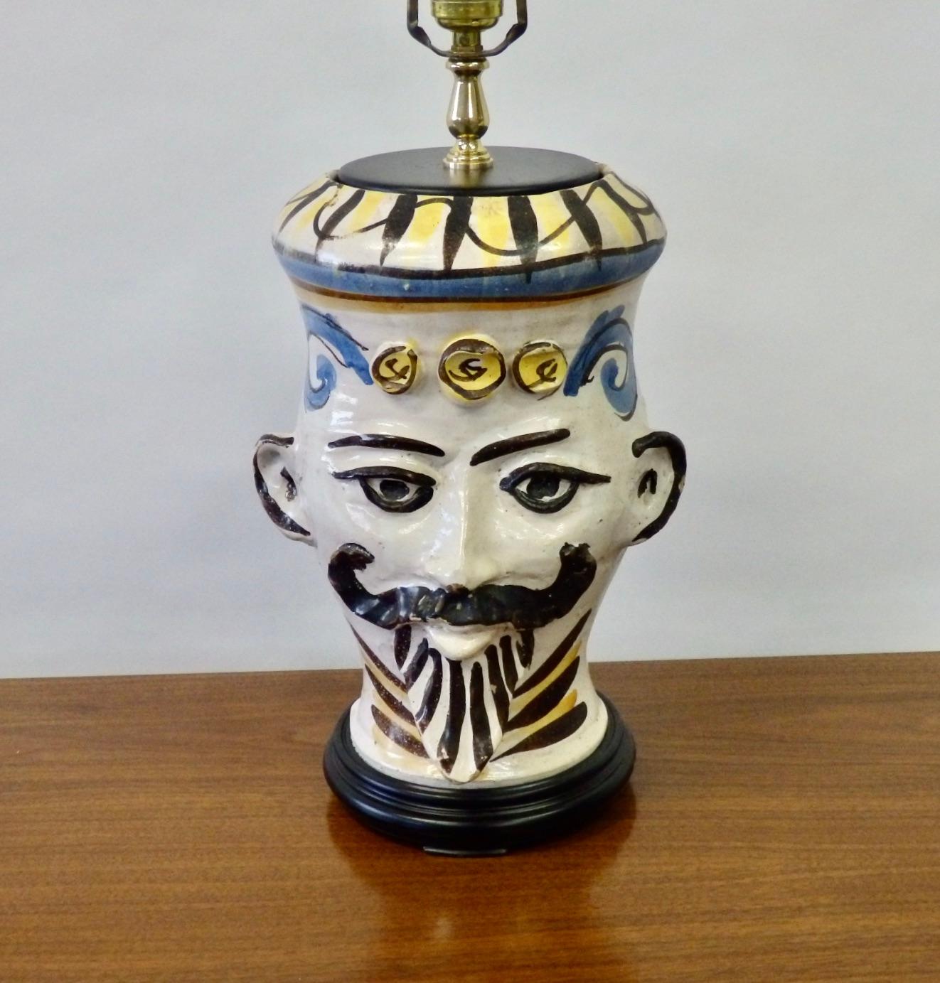Mid-Century Modern Italian Pottery Whimsical Face Table Lamp