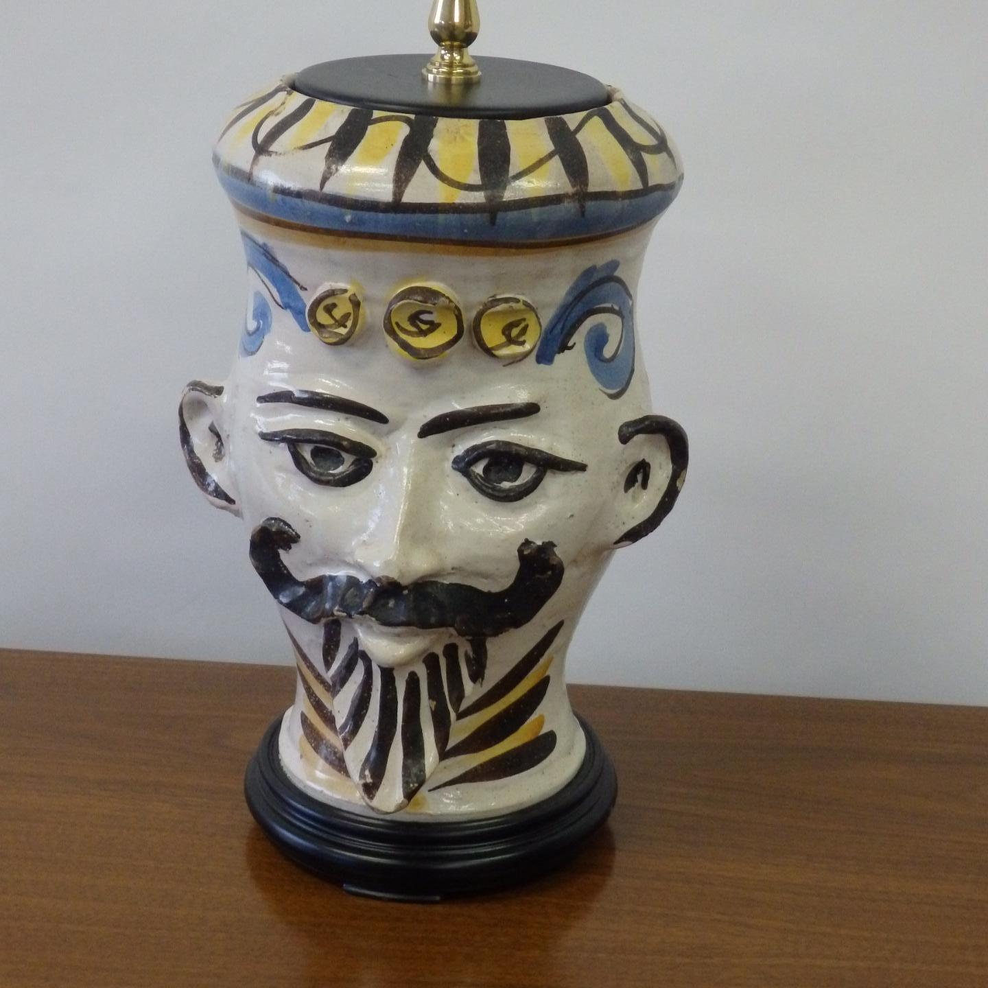 Fired Italian Pottery Whimsical Face Table Lamp