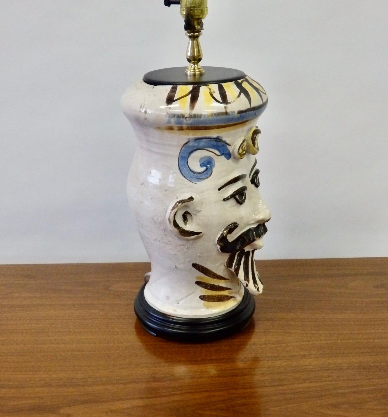 Italian Pottery Whimsical Face Table Lamp 1