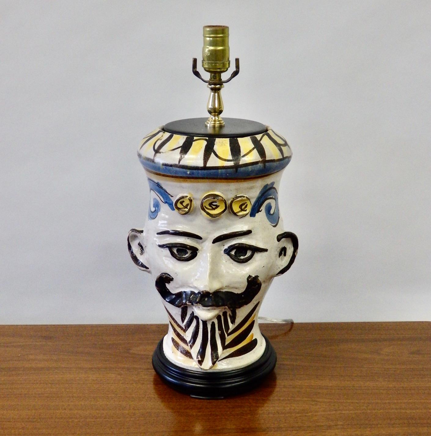 Italian Pottery Whimsical Face Table Lamp 2