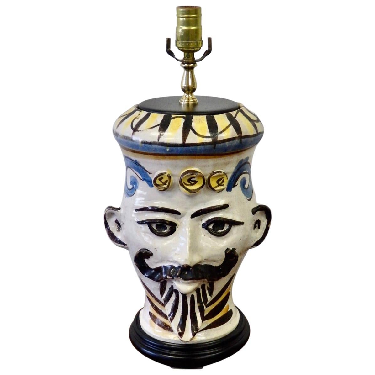 Italian Pottery Whimsical Face Table Lamp