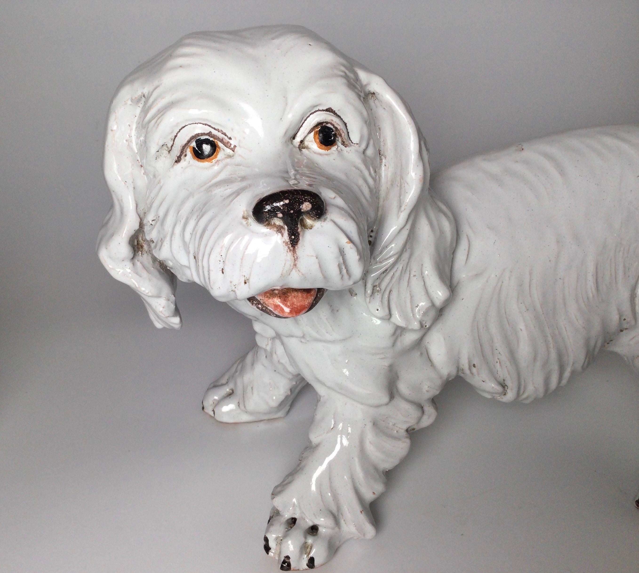 Italian pottery white dog figure. 19