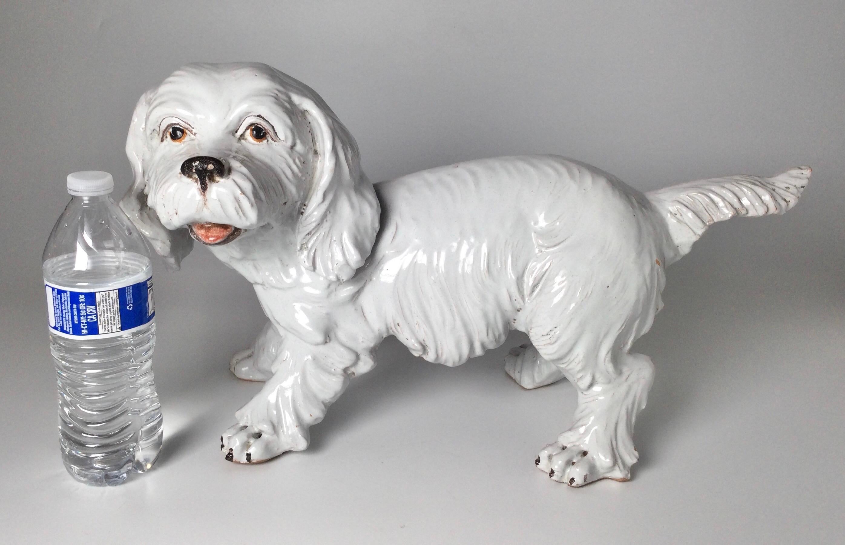 Italian Pottery White Dog Figure In Good Condition For Sale In Lambertville, NJ