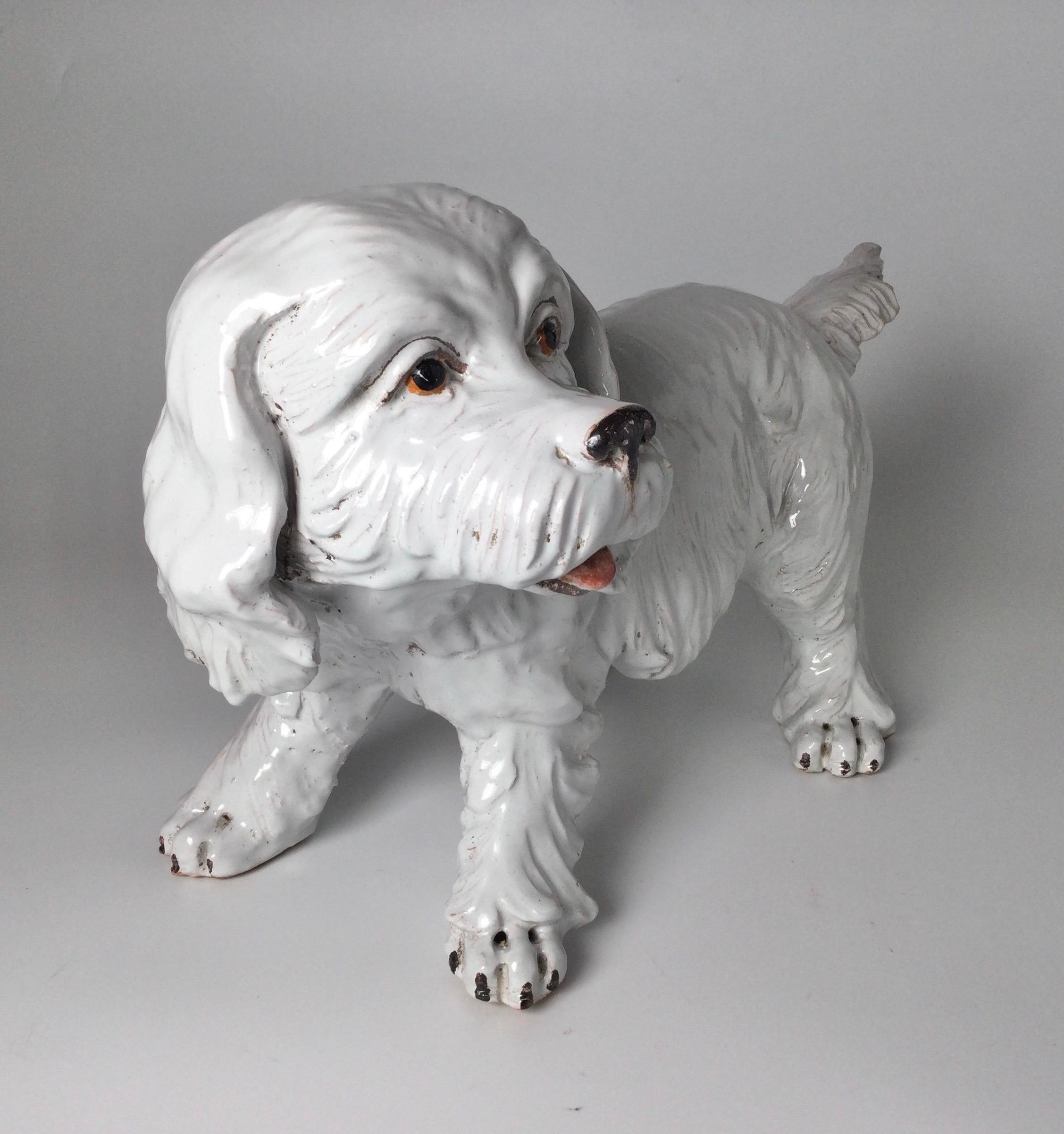 20th Century Italian Pottery White Dog Figure For Sale