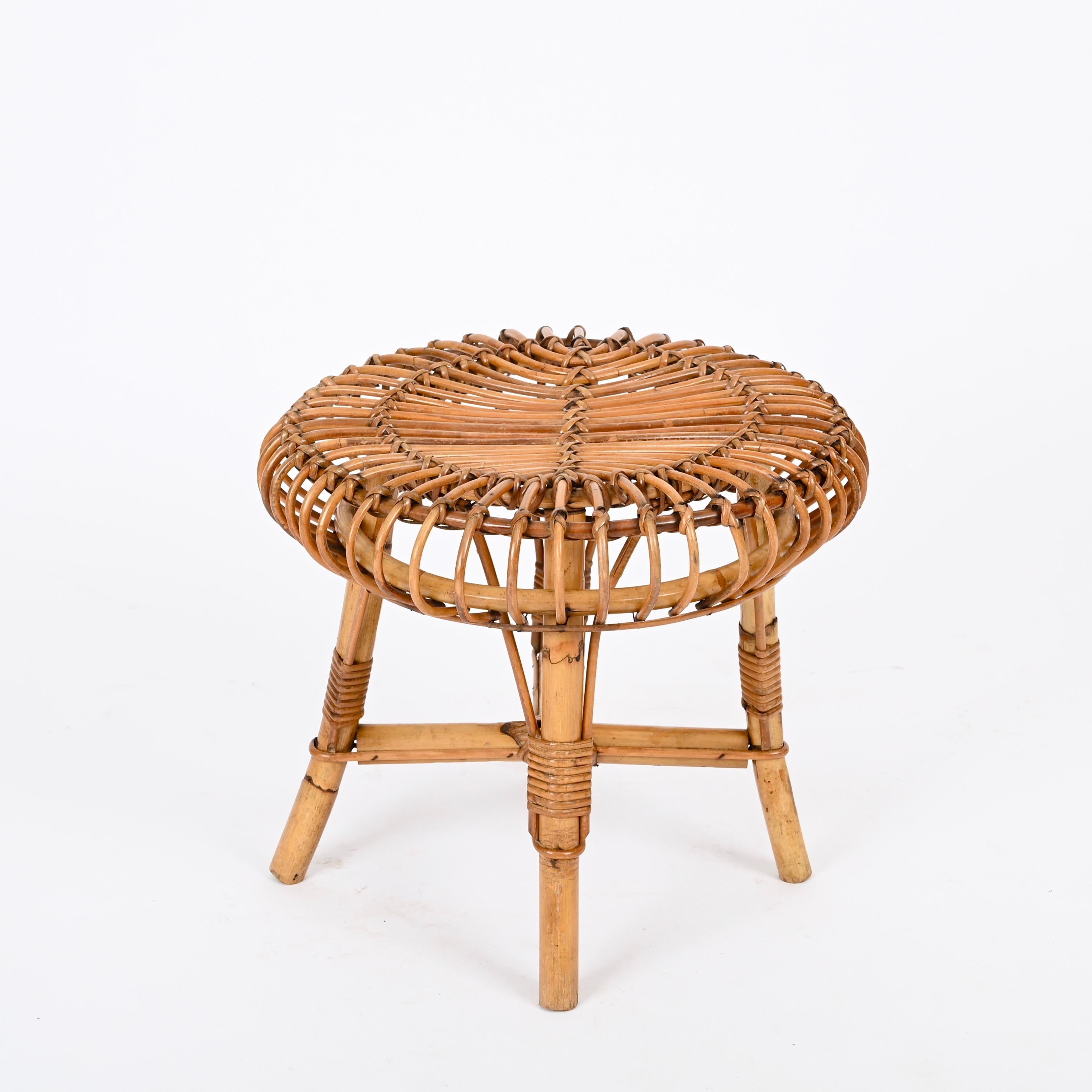 Italian Pouf Stool or Side Table in Rattan and Bamboo, by Franco Albini, 1960s 5