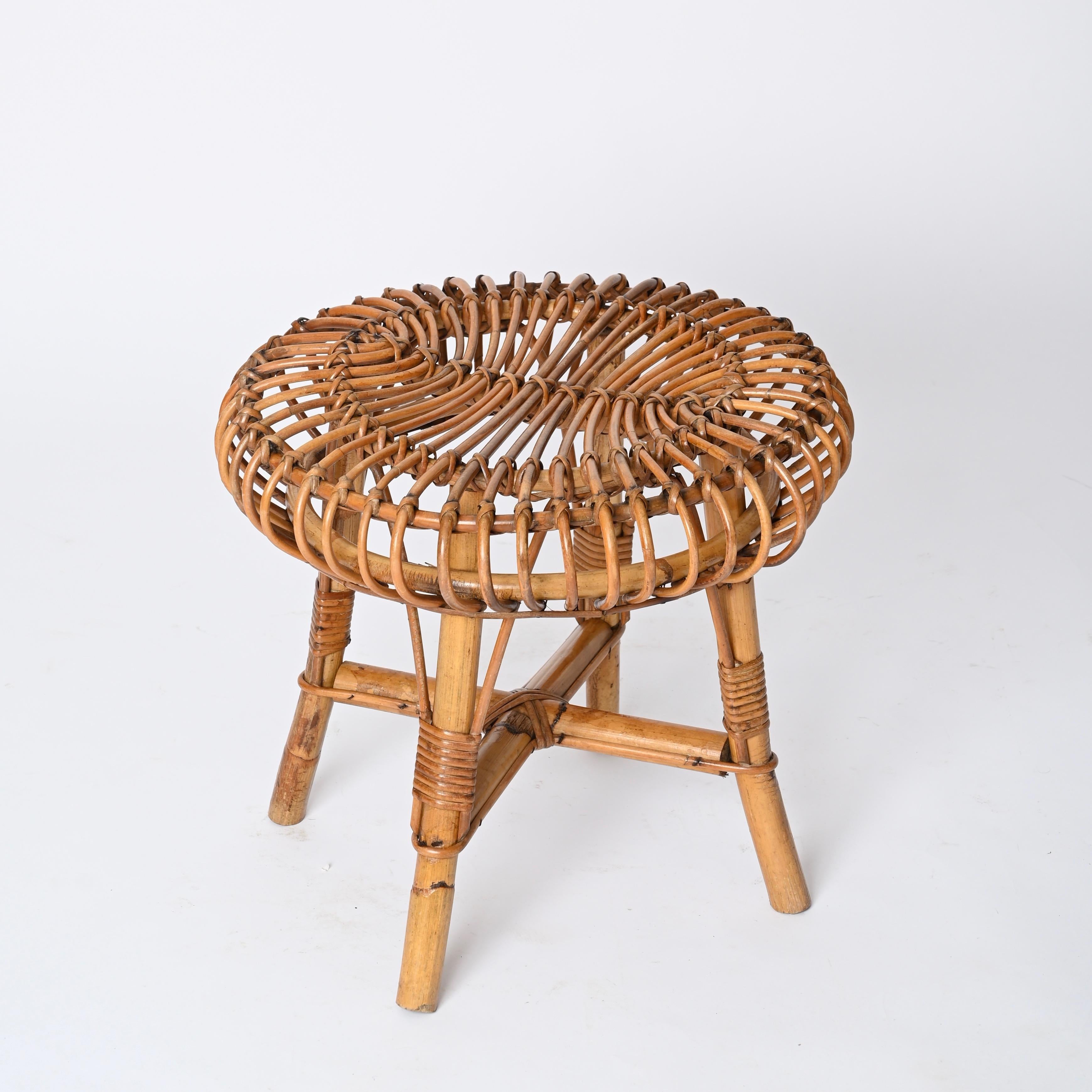 Italian Pouf Stool or Side Table in Rattan and Bamboo, by Franco Albini, 1960s 6