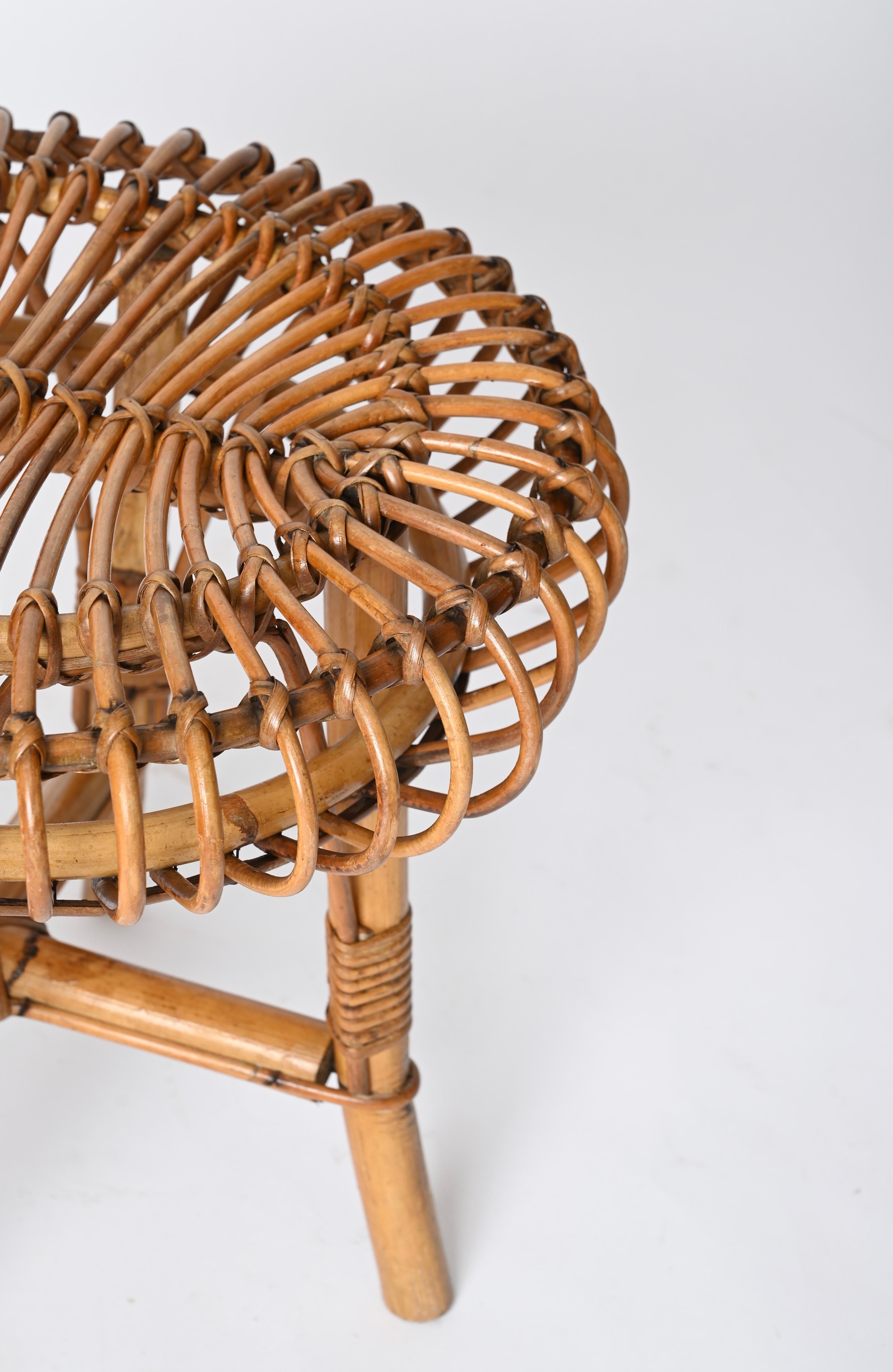 Italian Pouf Stool or Side Table in Rattan and Bamboo, by Franco Albini, 1960s 7