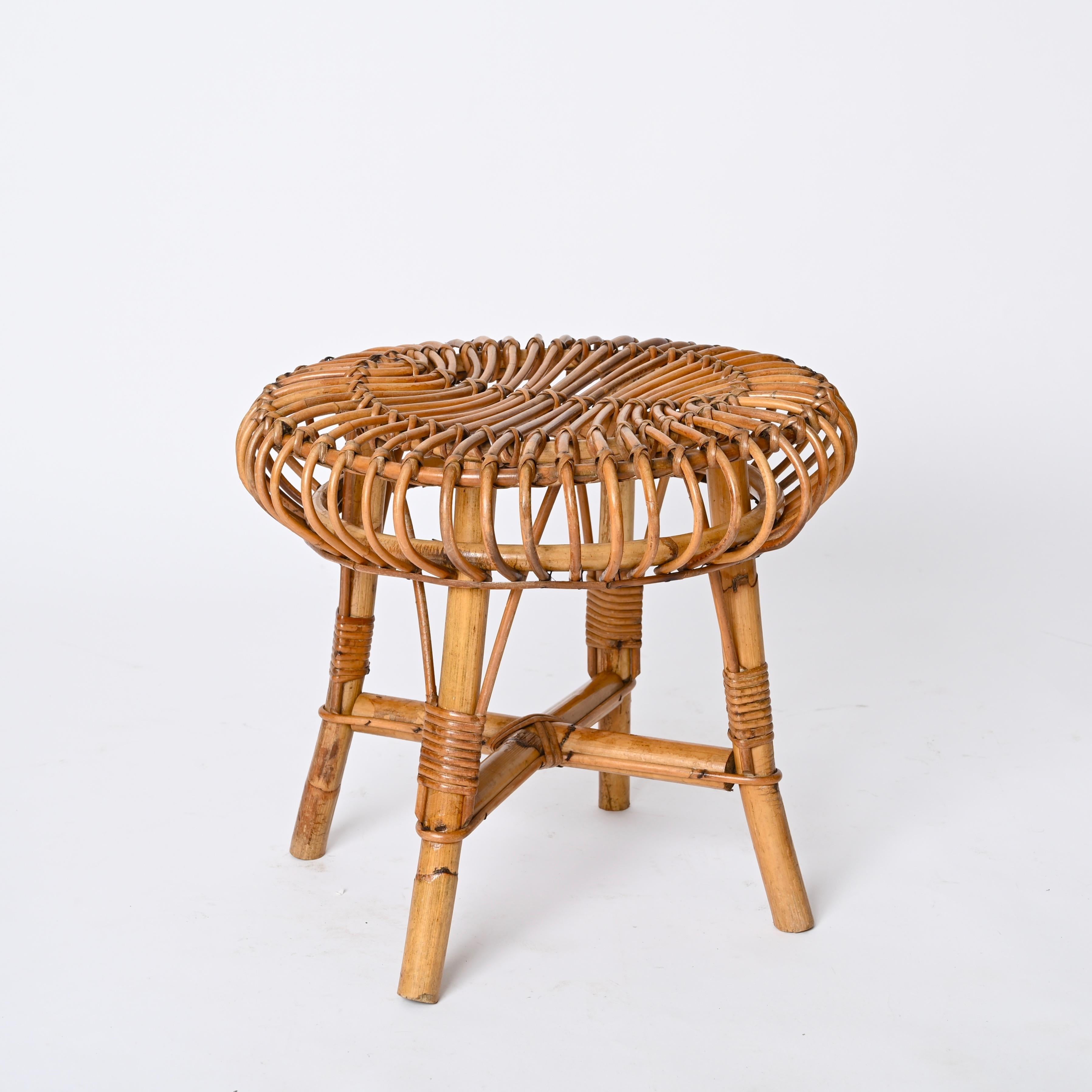 Italian Pouf Stool or Side Table in Rattan and Bamboo, by Franco Albini, 1960s 8