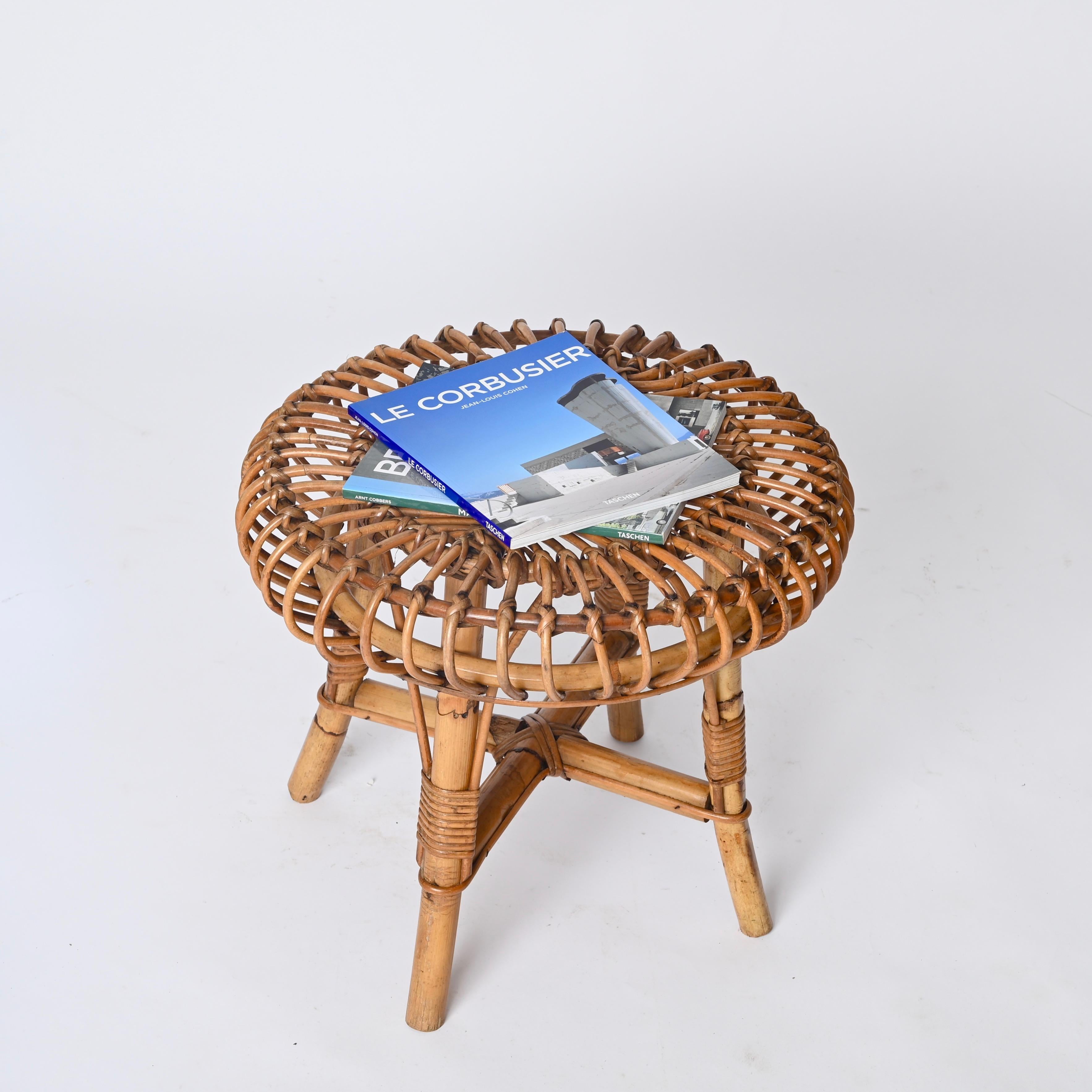 Italian Pouf Stool or Side Table in Rattan and Bamboo, by Franco Albini, 1960s 9
