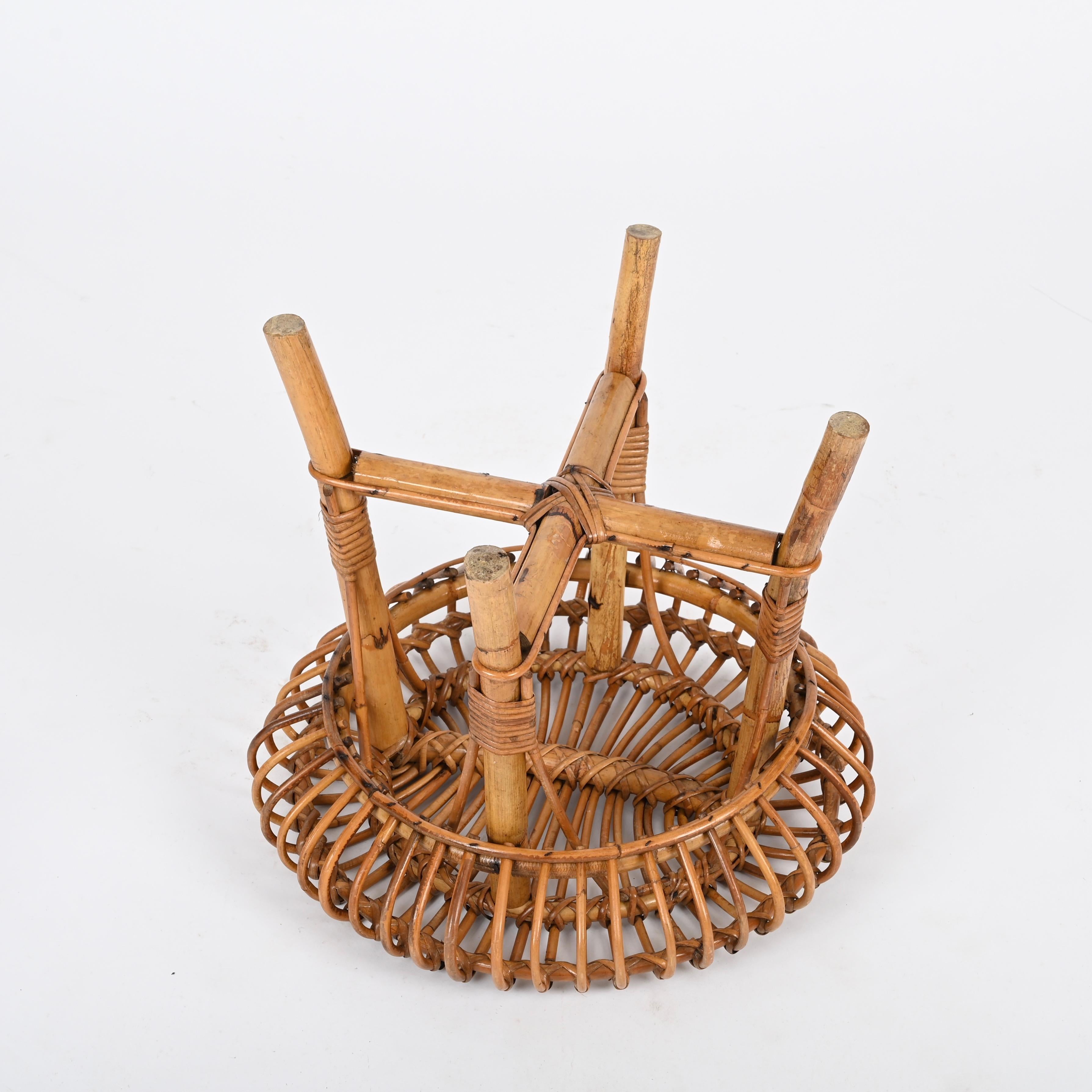 Italian Pouf Stool or Side Table in Rattan and Bamboo, by Franco Albini, 1960s 10