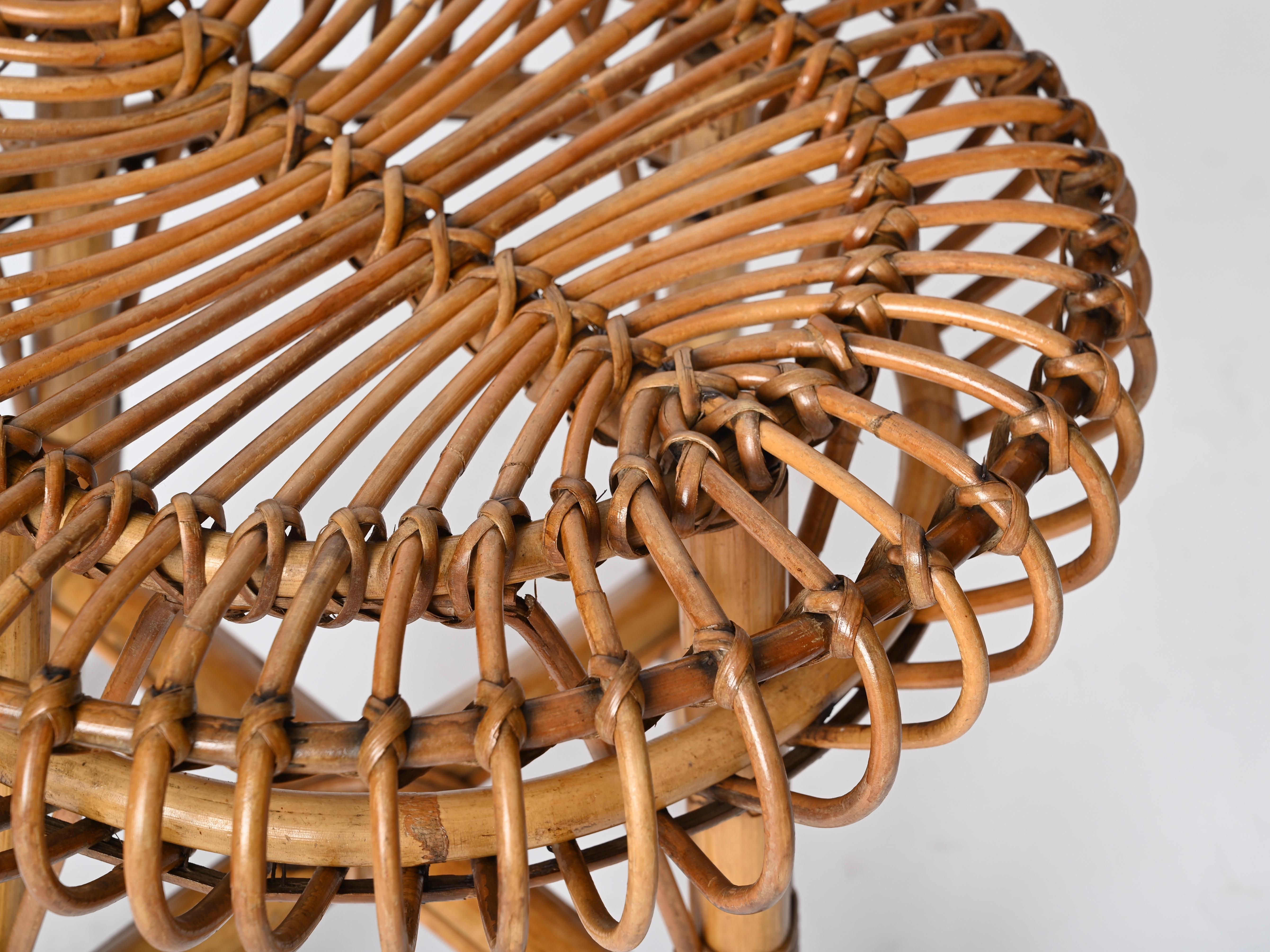 Italian Pouf Stool or Side Table in Rattan and Bamboo, by Franco Albini, 1960s In Good Condition In Roma, IT