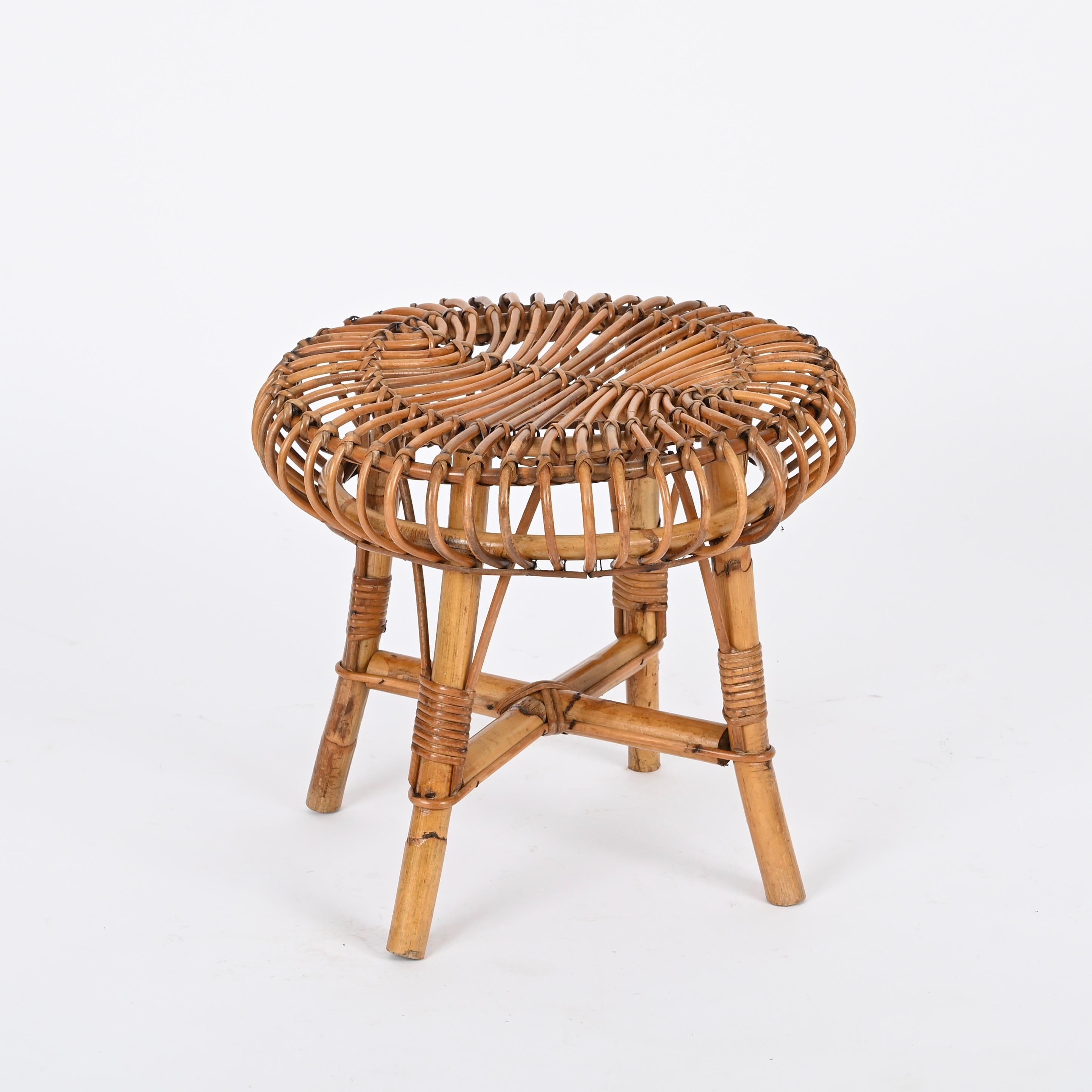 20th Century Italian Pouf Stool or Side Table in Rattan and Bamboo, by Franco Albini, 1960s