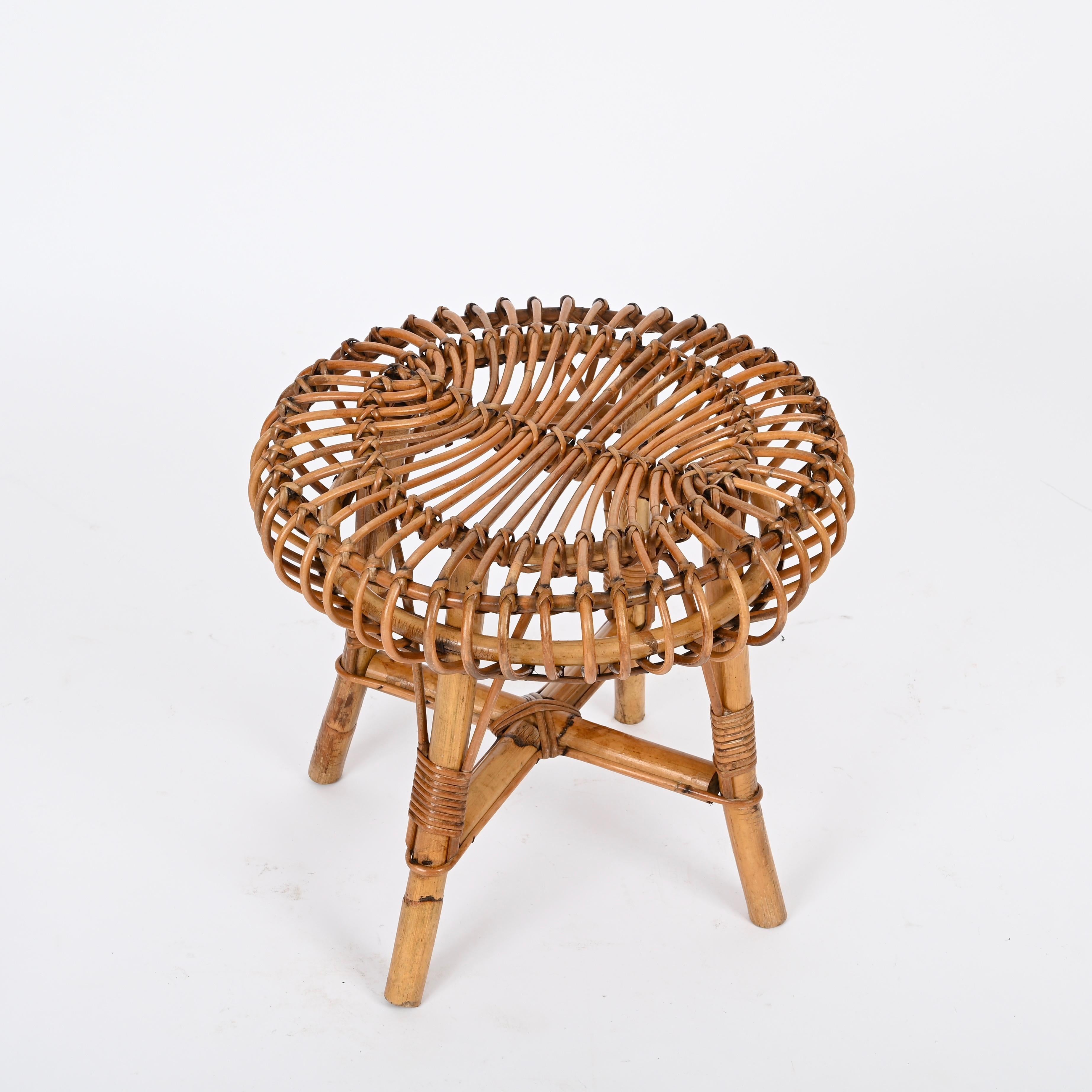 Italian Pouf Stool or Side Table in Rattan and Bamboo, by Franco Albini, 1960s 1
