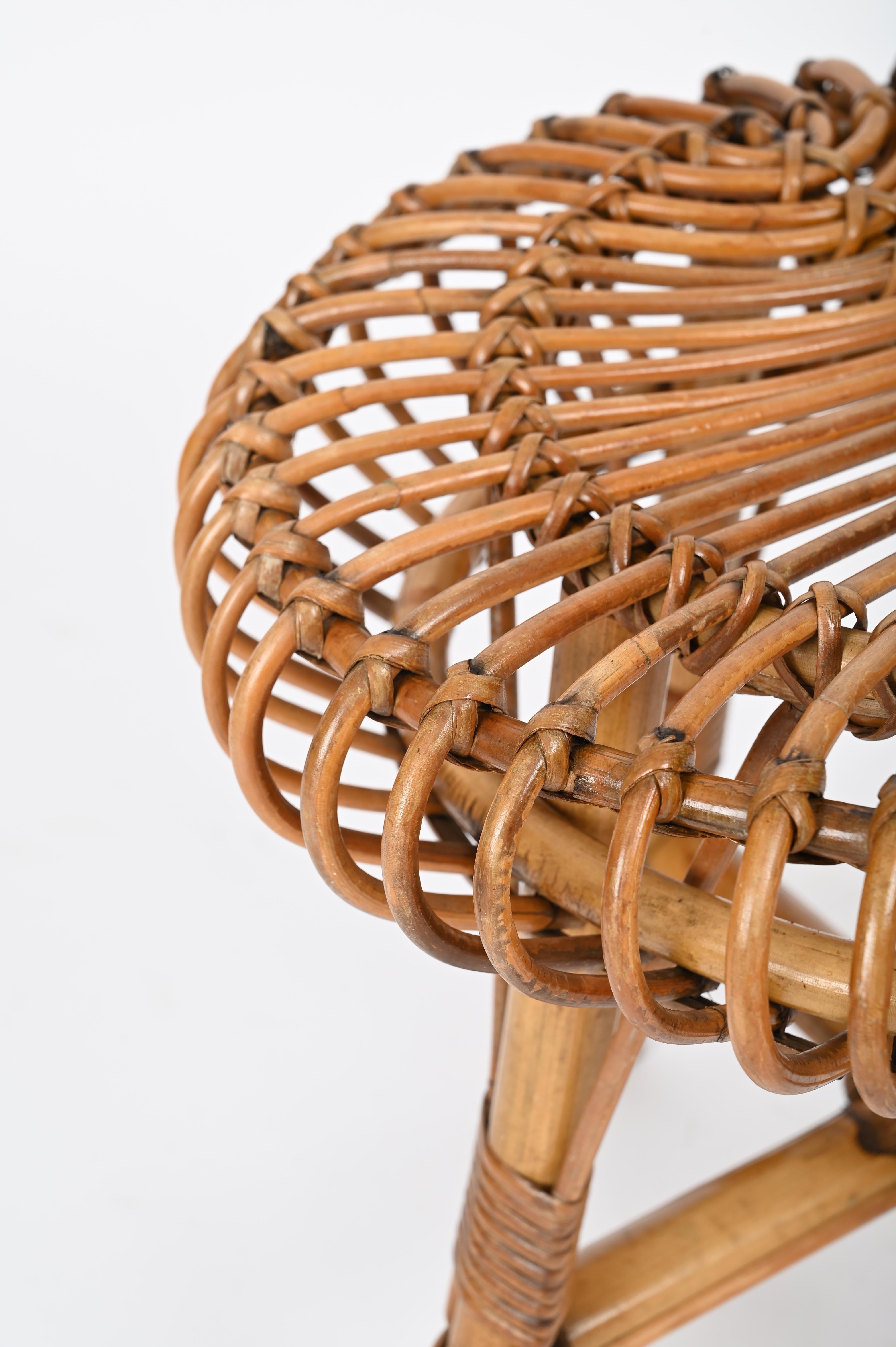 Italian Pouf Stool or Side Table in Rattan and Bamboo, by Franco Albini, 1960s 2
