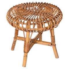 Italian Pouf Stool or Side Table in Rattan and Bamboo, by Franco Albini, 1960s