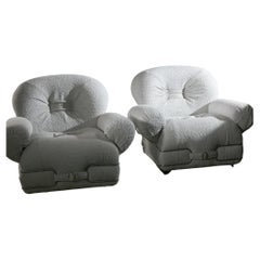 Italian, Pouffe Armchair in White Boucle with Chrome Details