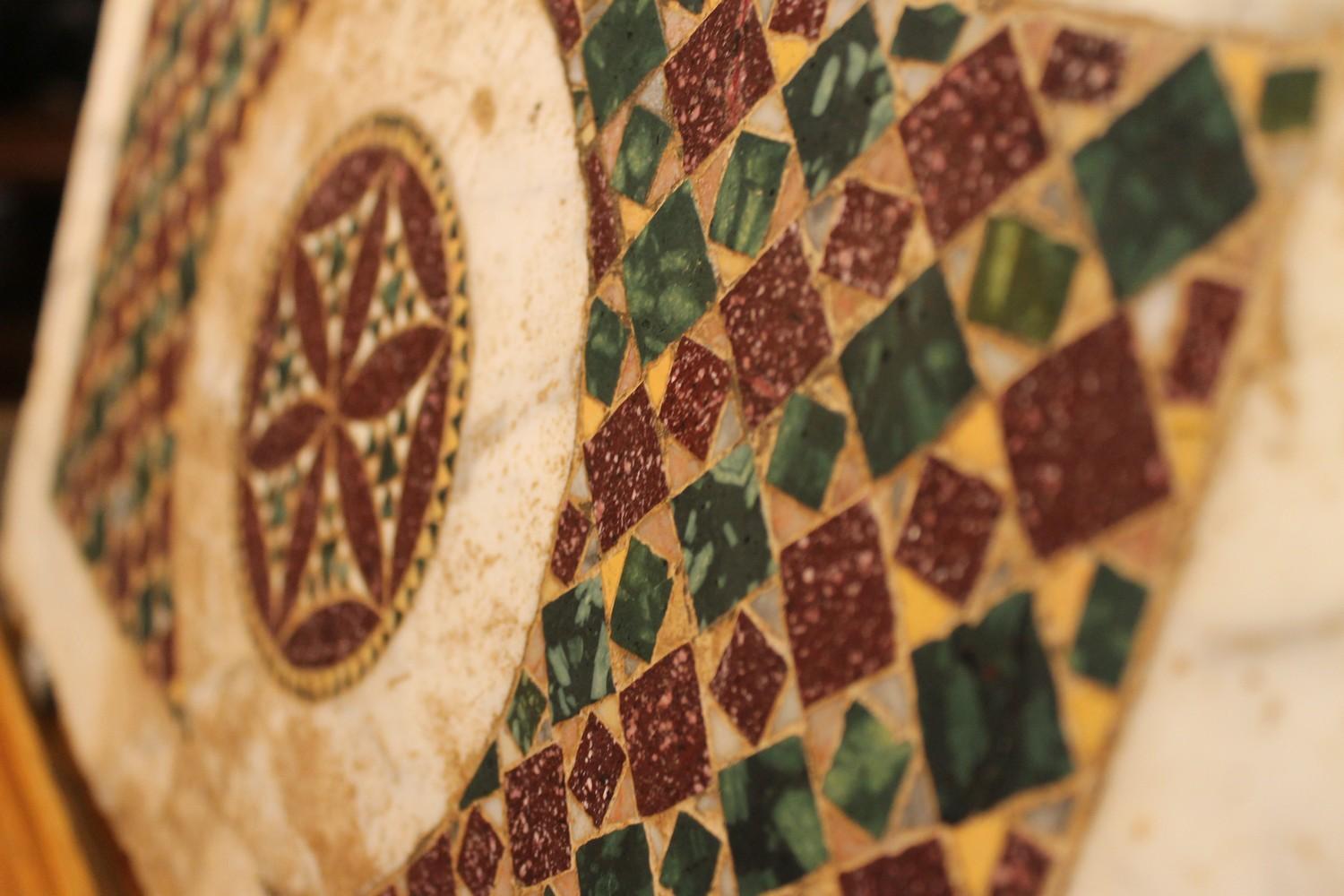 Italian Precious Polychrome Marble Mosaic Rectangular Floor Tile, Rome 1800s 2