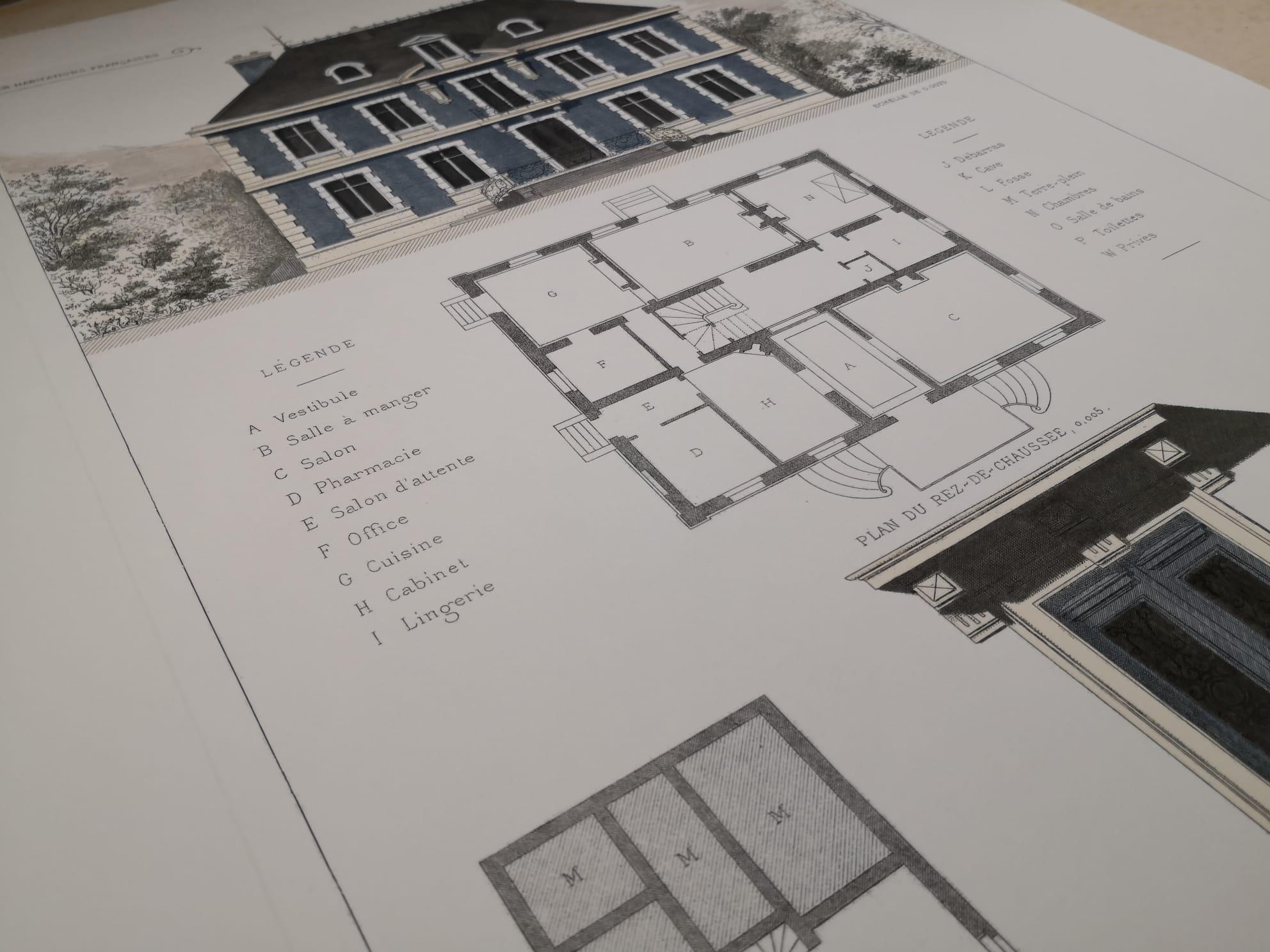 Italiano Architettura italiana in stile francese provenzale dipinta a mano '2 di 4' in vendita