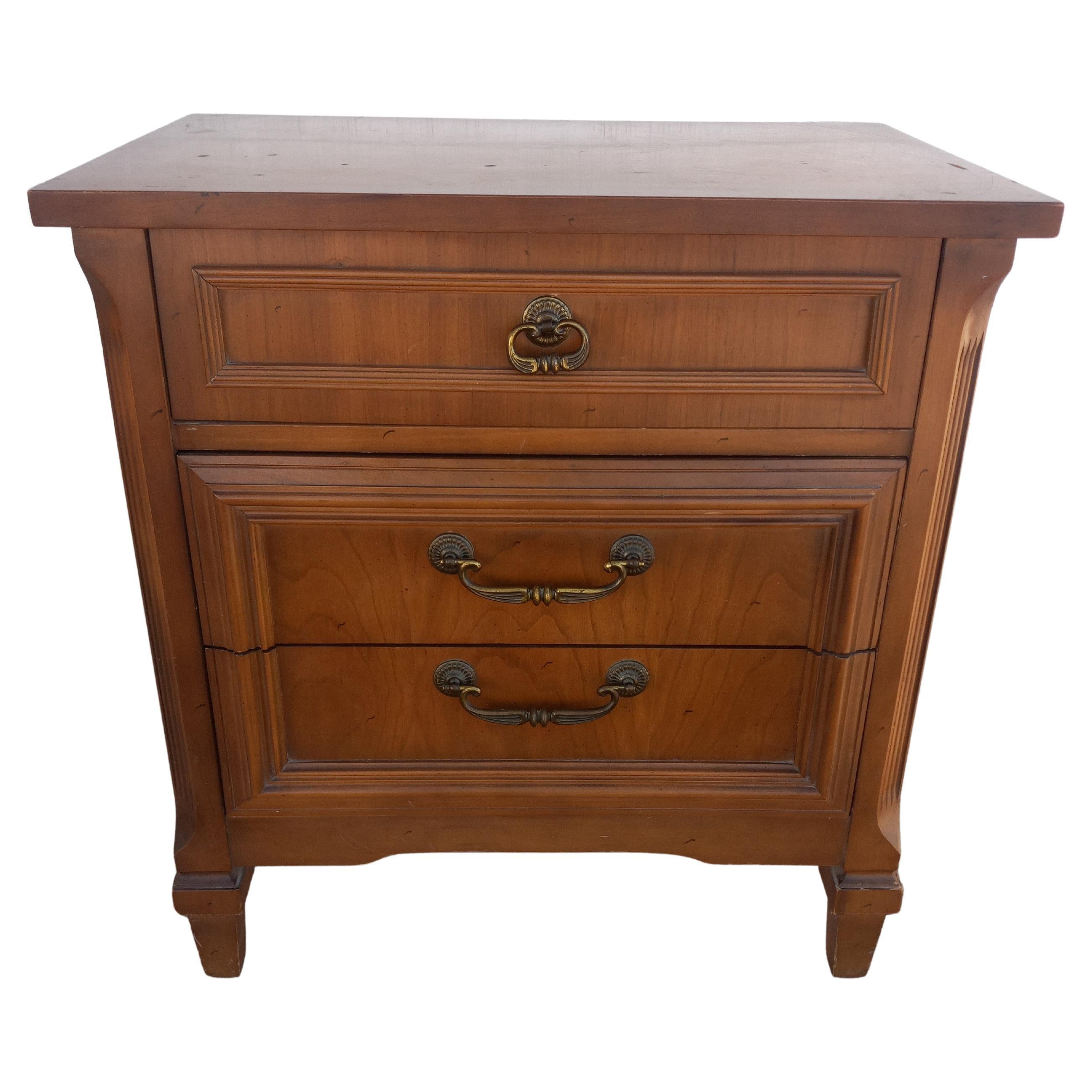 Vintage Walnut French Provincial 3 Drawer Chest For Sale