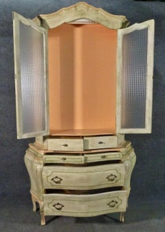 Italian Provincial Bombe Form Tall Narrow China Cabinet Vitrine, Circa 1940