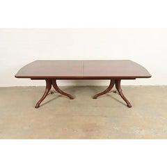 Italian Provincial Carved Cherry Wood and Inlaid Brass Pedestal Dining Table