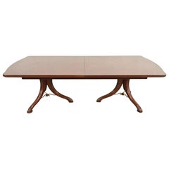 Italian Provincial Carved Cherry Wood and Inlaid Brass Pedestal Dining Table