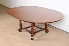 Italian Provincial Cherry Wood Pedestal Extension Dining Table, Newly Refinished
