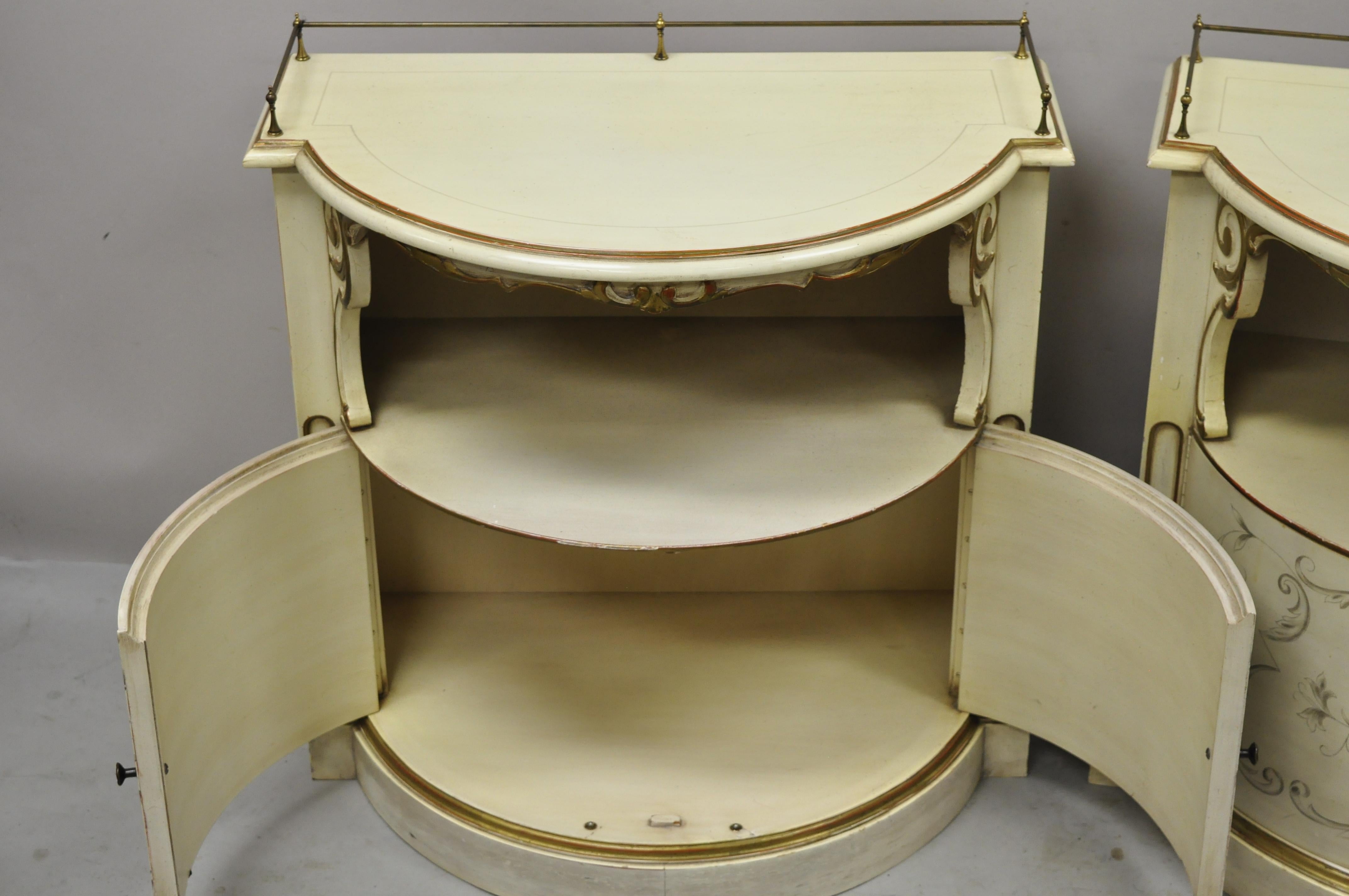 Italian Provincial Cream Half Round Demilune Nightstand Bedside Cabinet - a Pair 2