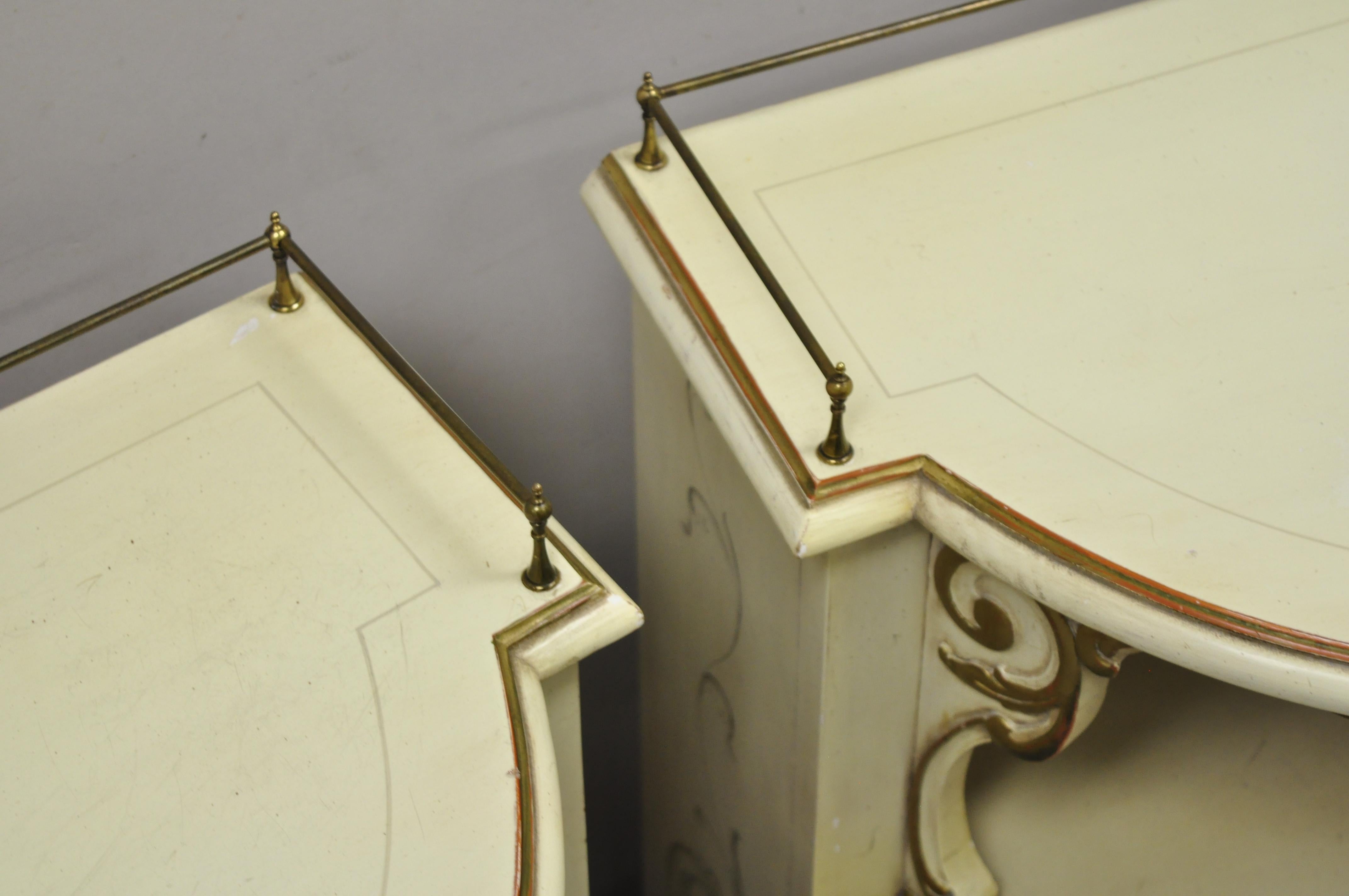 20th Century Italian Provincial Cream Half Round Demilune Nightstand Bedside Cabinet - a Pair
