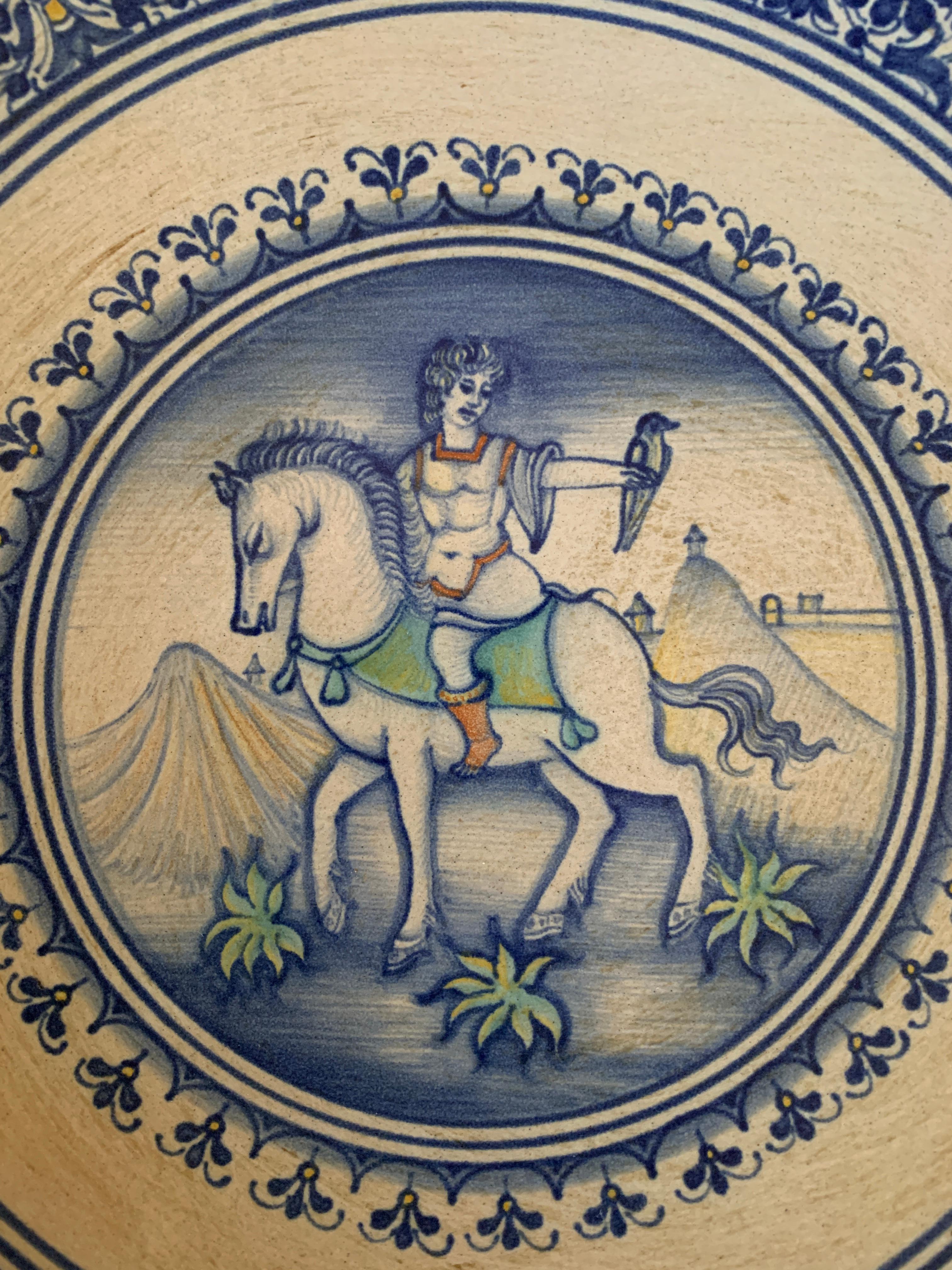 Italienische Provinz Deruta Hand gemalt Fayence Allegorical Keramik Wandteller (Neoklassisch) im Angebot