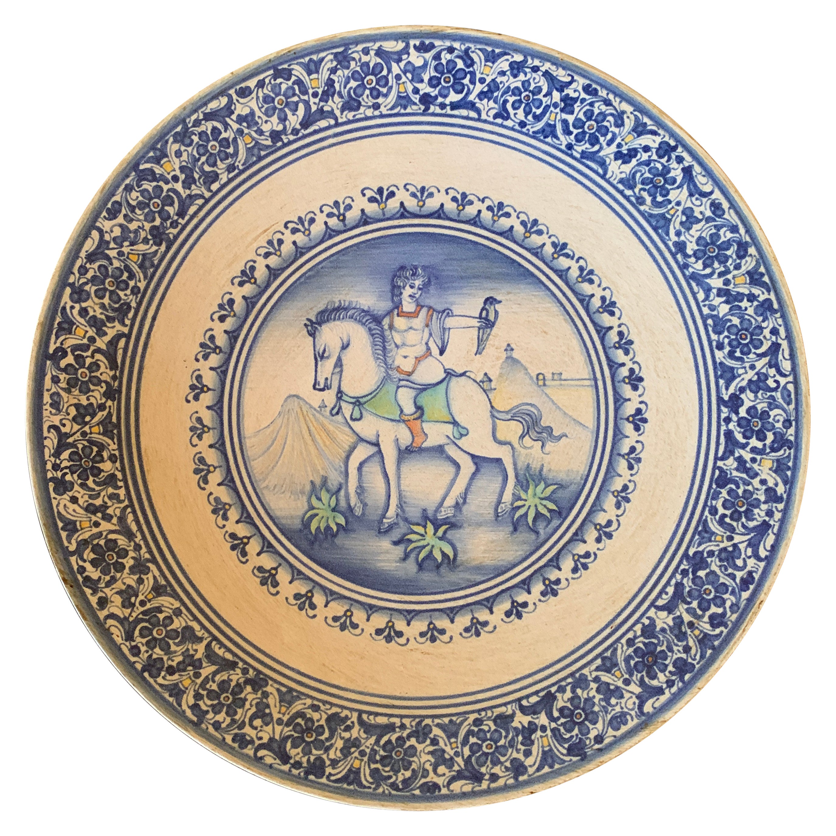 Italienische Provinz Deruta Hand gemalt Fayence Allegorical Keramik Wandteller