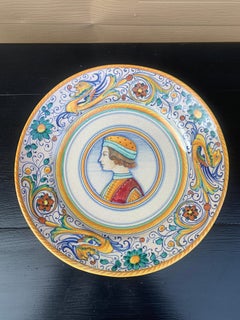 Italian Provincial Deruta Hand Painted Faience Portrait Pottery Wall Plate