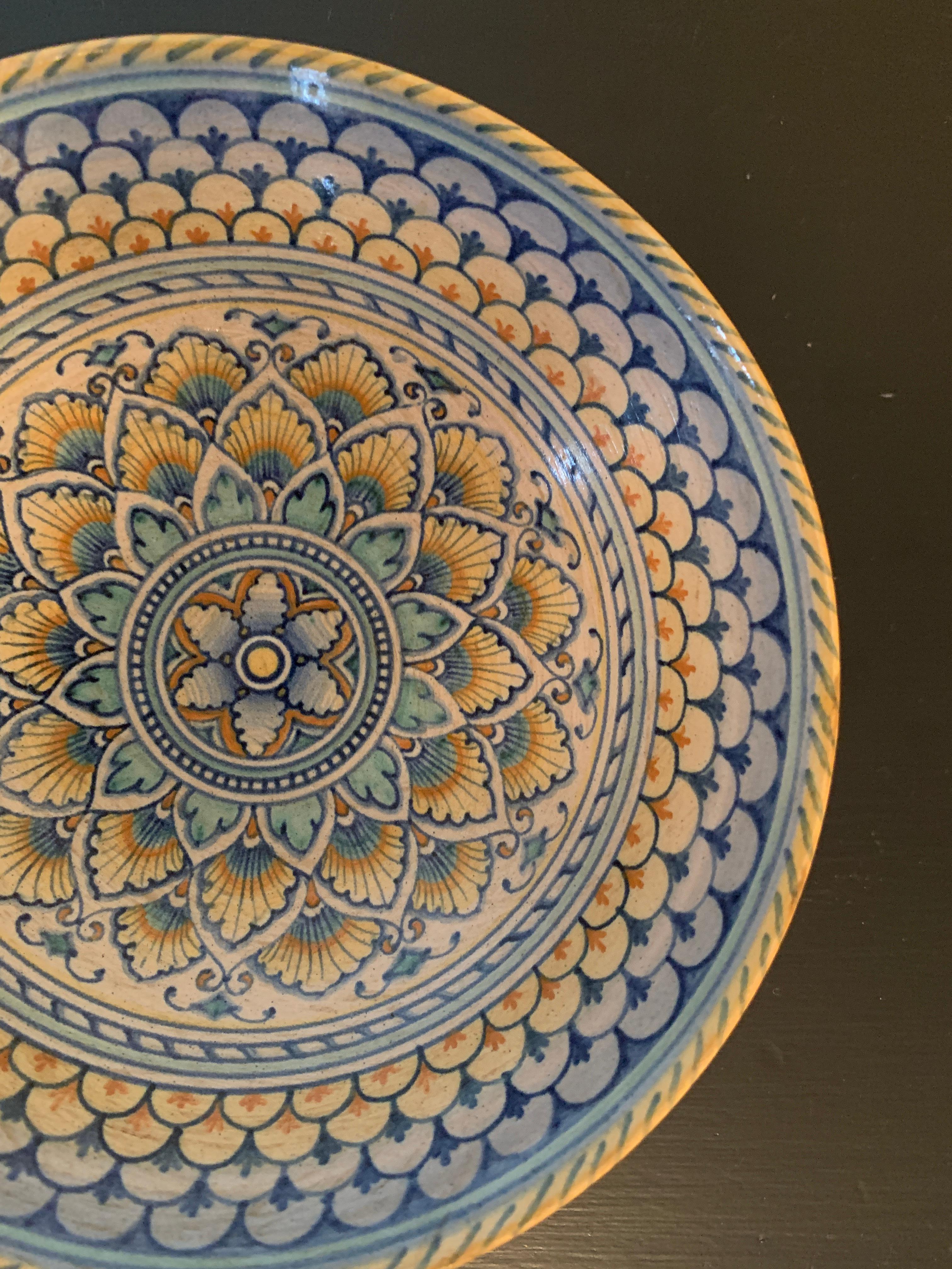 20th Century Italian Provincial Deruta Hand Painted Faience Pottery Bowl