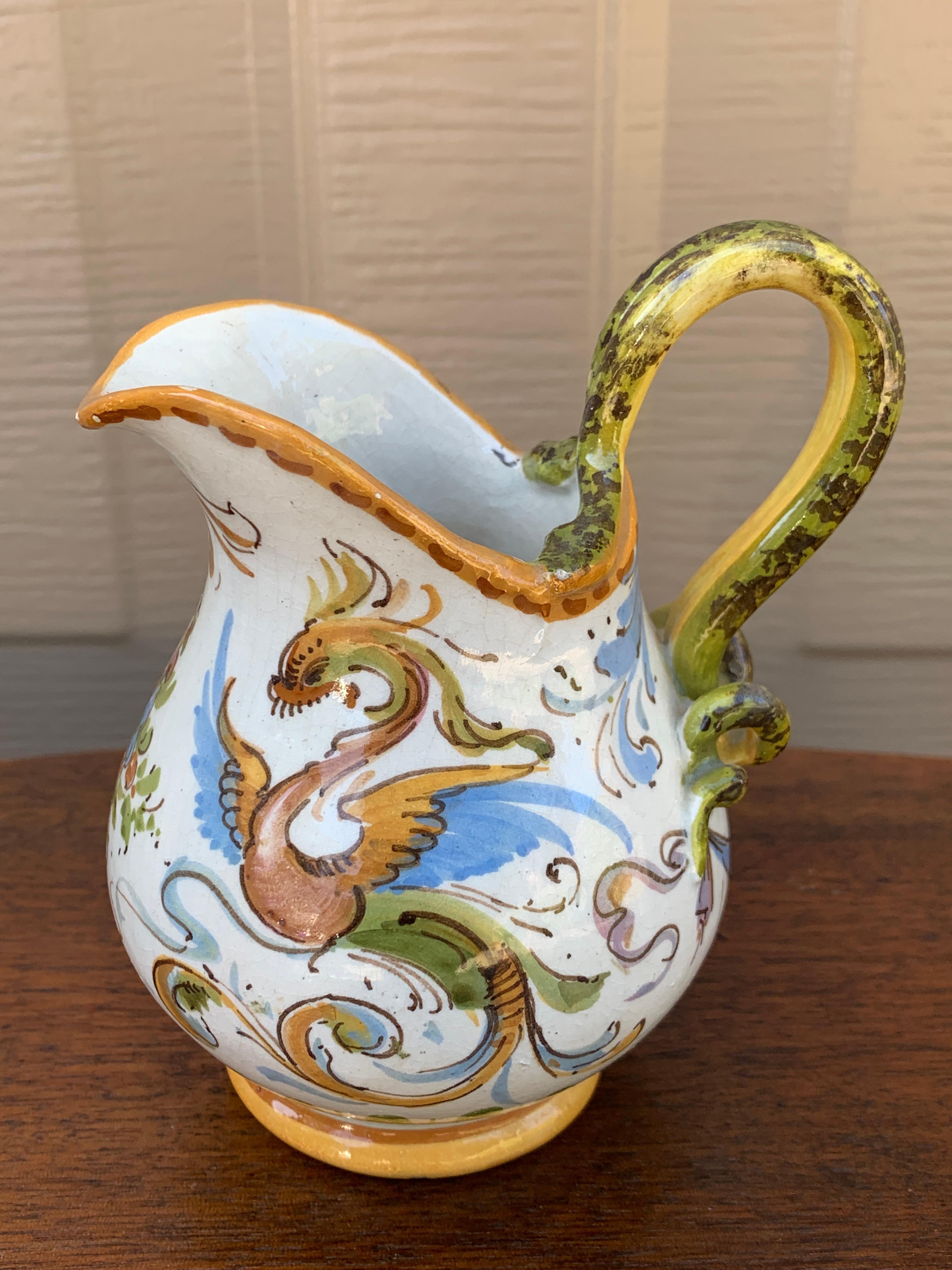 Italian Provincial Deruta Hand Painted Faience Pottery Jug For Sale 1