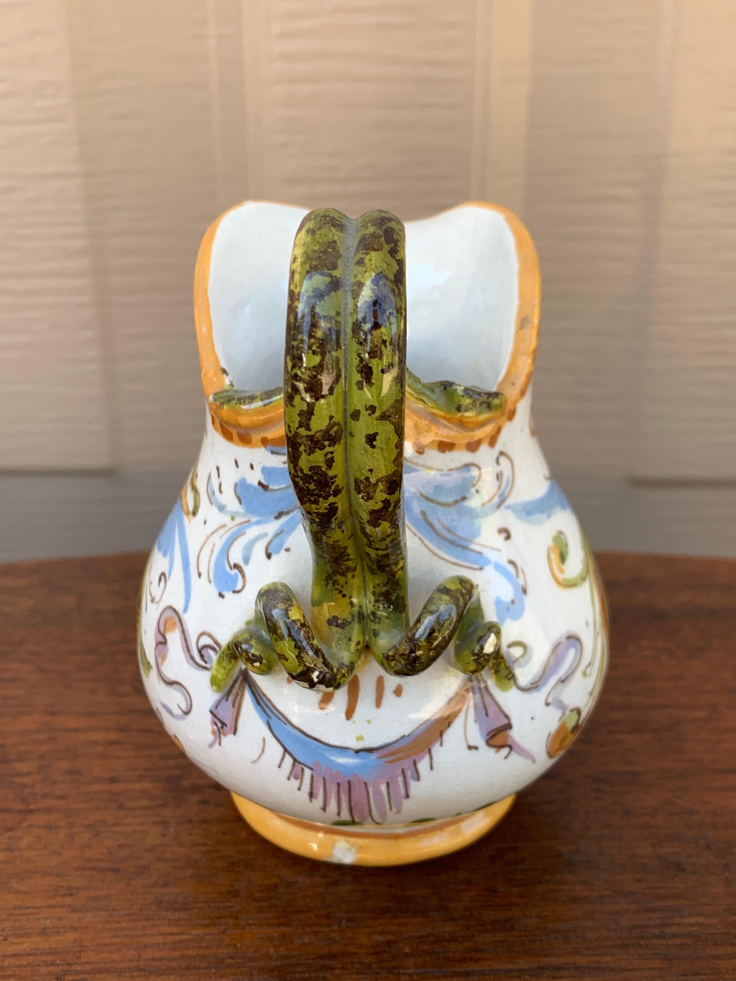 Italian Provincial Deruta Hand Painted Faience Pottery Jug For Sale 2