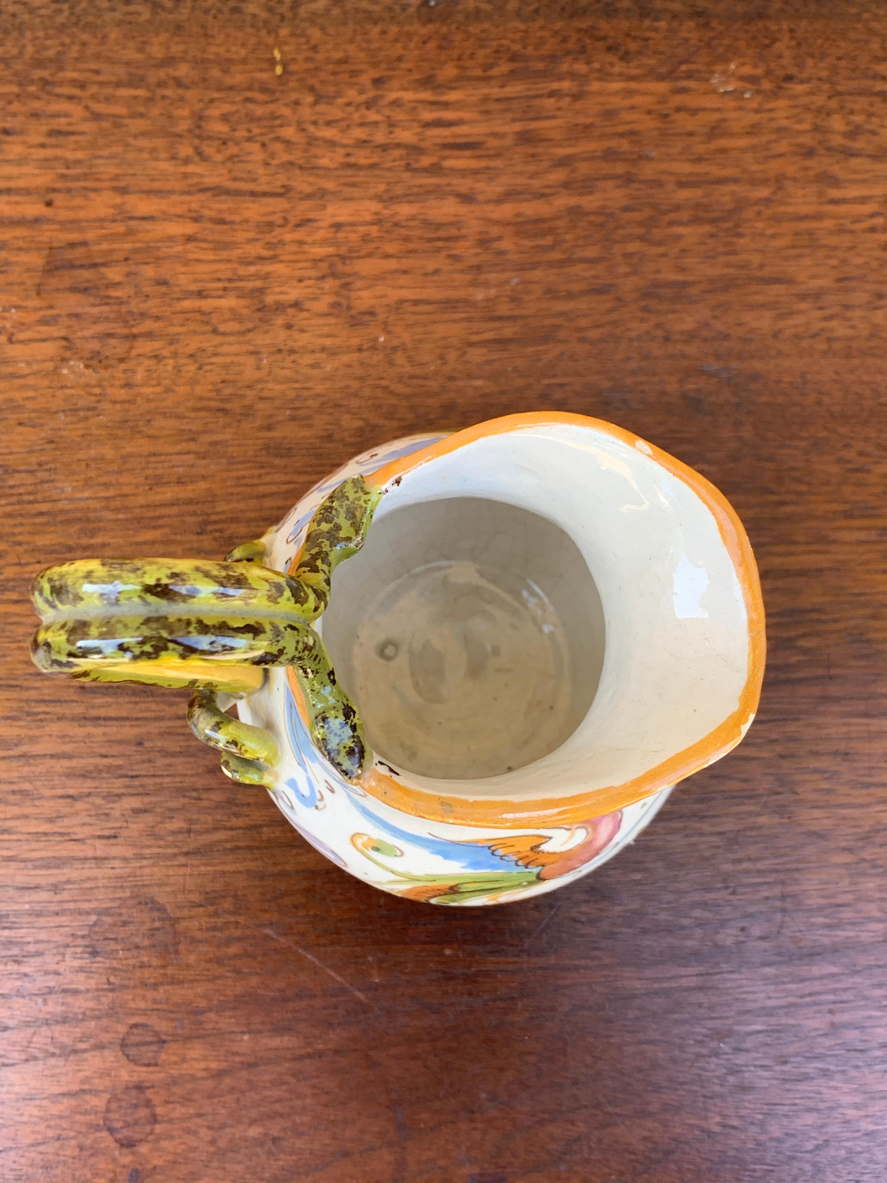 Italian Provincial Deruta Hand Painted Faience Pottery Jug For Sale 3