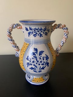 Italian Provincial Deruta Hand Painted Faience Pottery Jug Vase