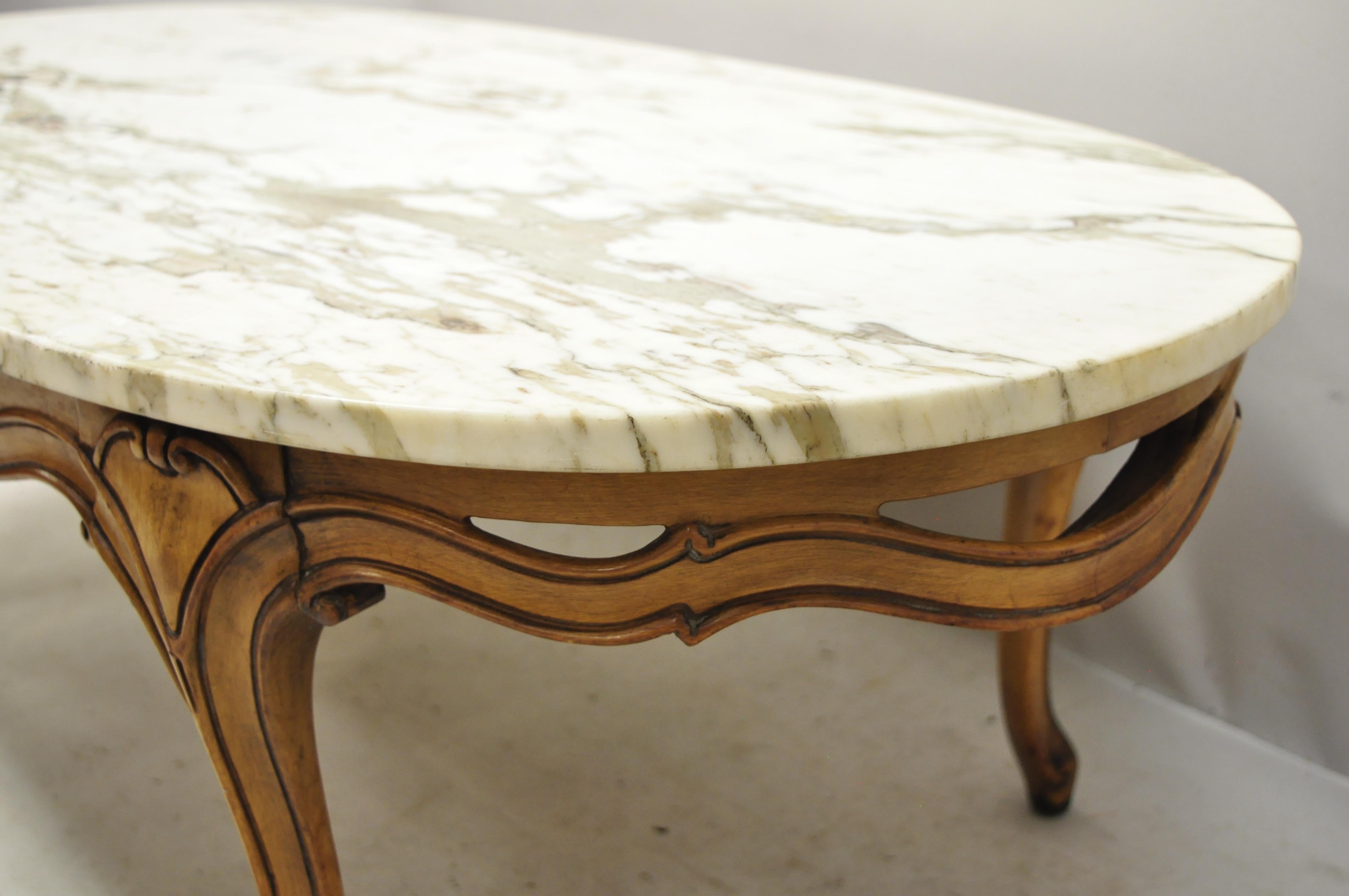 Italian Provincial French Hollywood Regency Ribbon Carved Marble Coffee Table In Good Condition In Philadelphia, PA