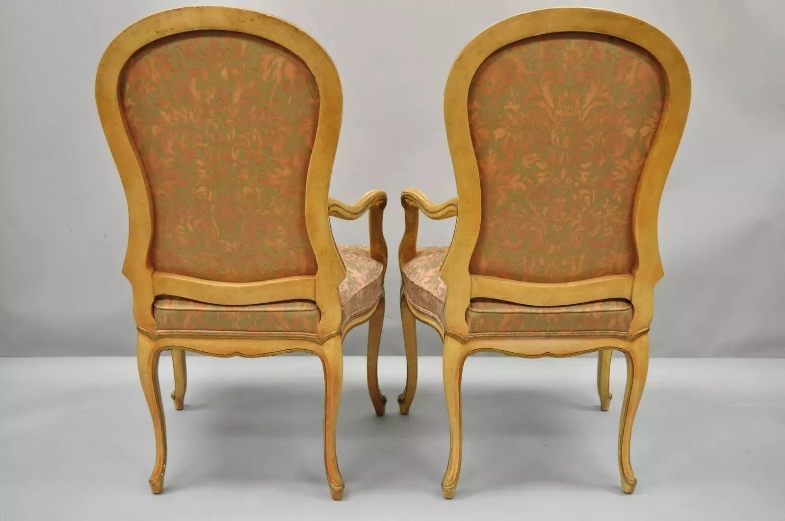 Italian Provincial French Hollywood Regency Upholstered Dining Arm Chairs - Pair For Sale 3