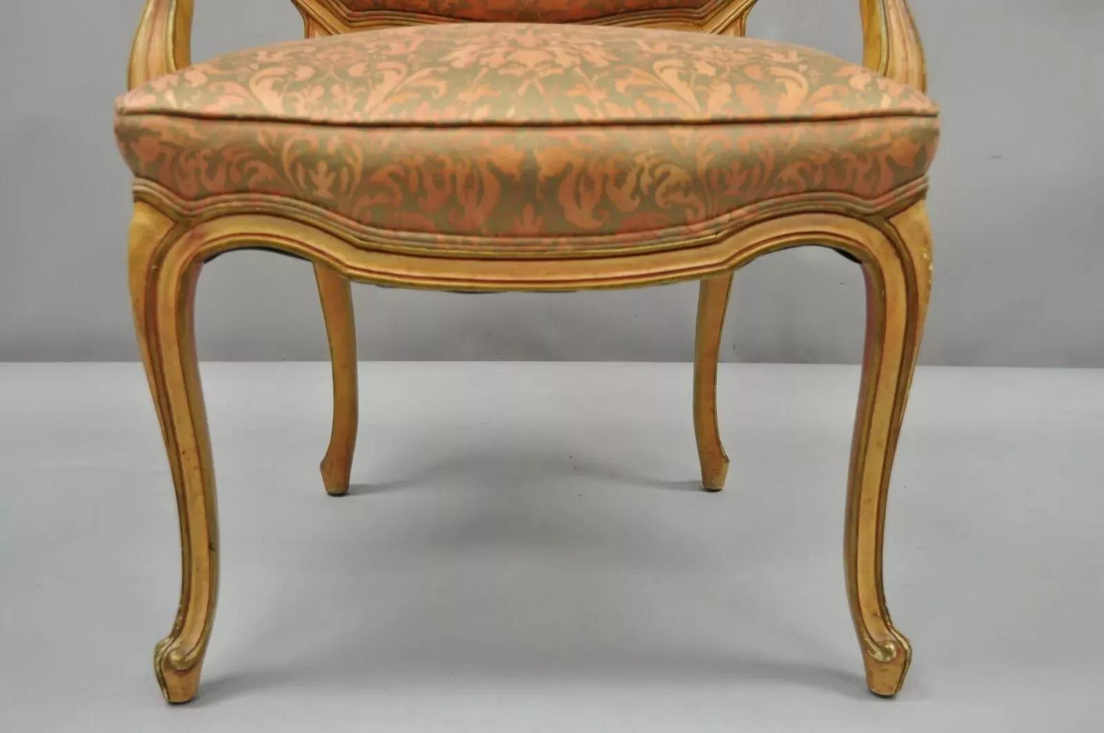 French Provincial Italian Provincial French Hollywood Regency Upholstered Dining Arm Chairs - Pair For Sale