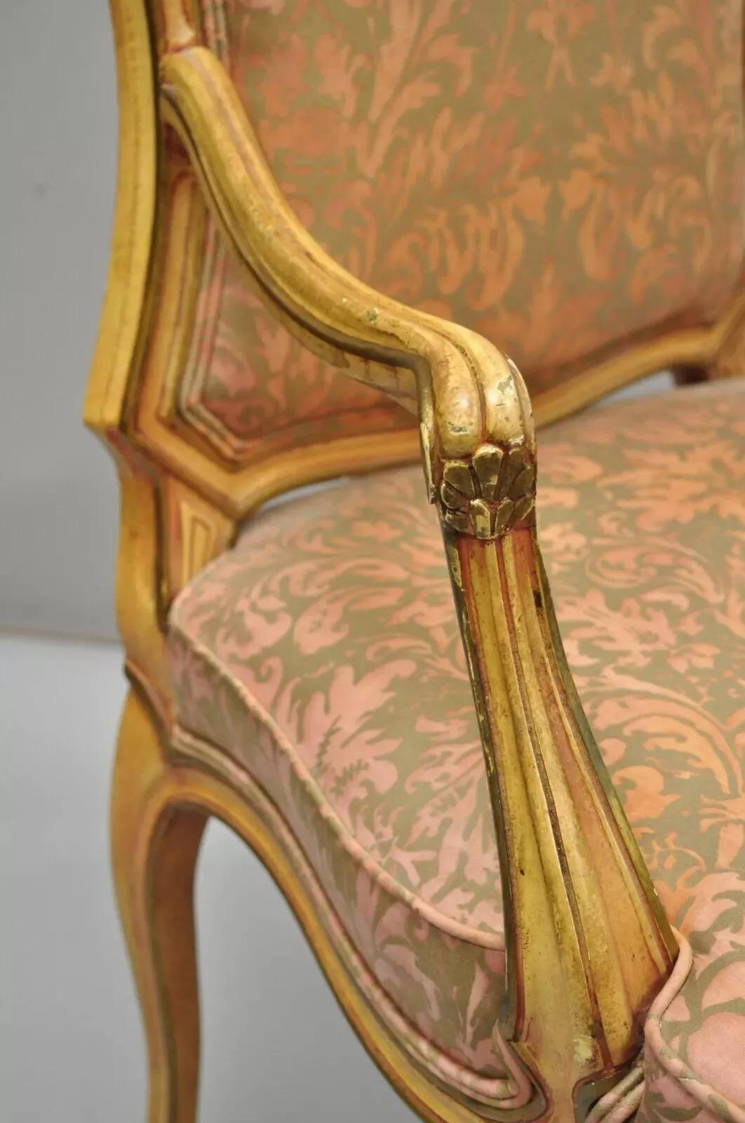 Unknown Italian Provincial French Hollywood Regency Upholstered Dining Arm Chairs - Pair For Sale