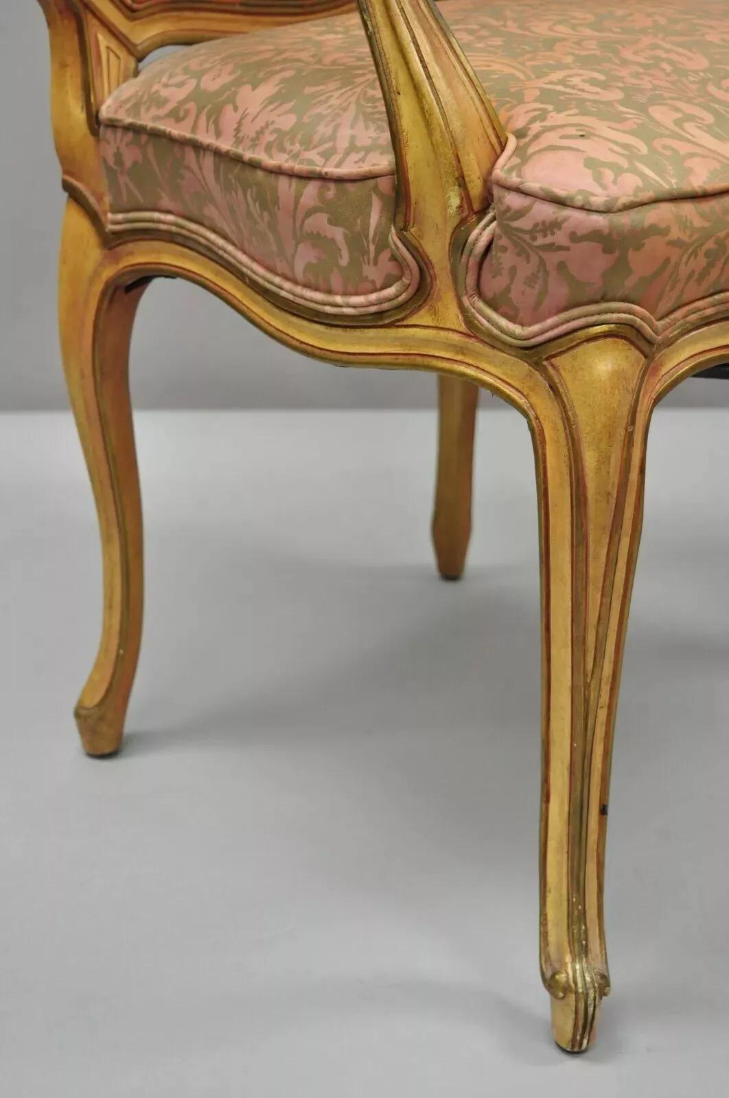 Italian Provincial French Hollywood Regency Upholstered Dining Arm Chairs - Pair In Good Condition For Sale In Philadelphia, PA