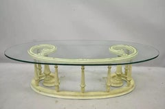 Italian Provincial Scrollwork Snail Glass Top Wooden Coffee Table Set - 3 Pc Set