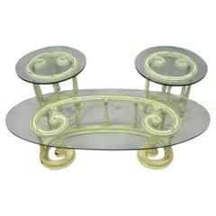 Italienische Provinz Scrollwork Schnecke Glasplatte Holz Couchtisch Set - 3 Stück Set