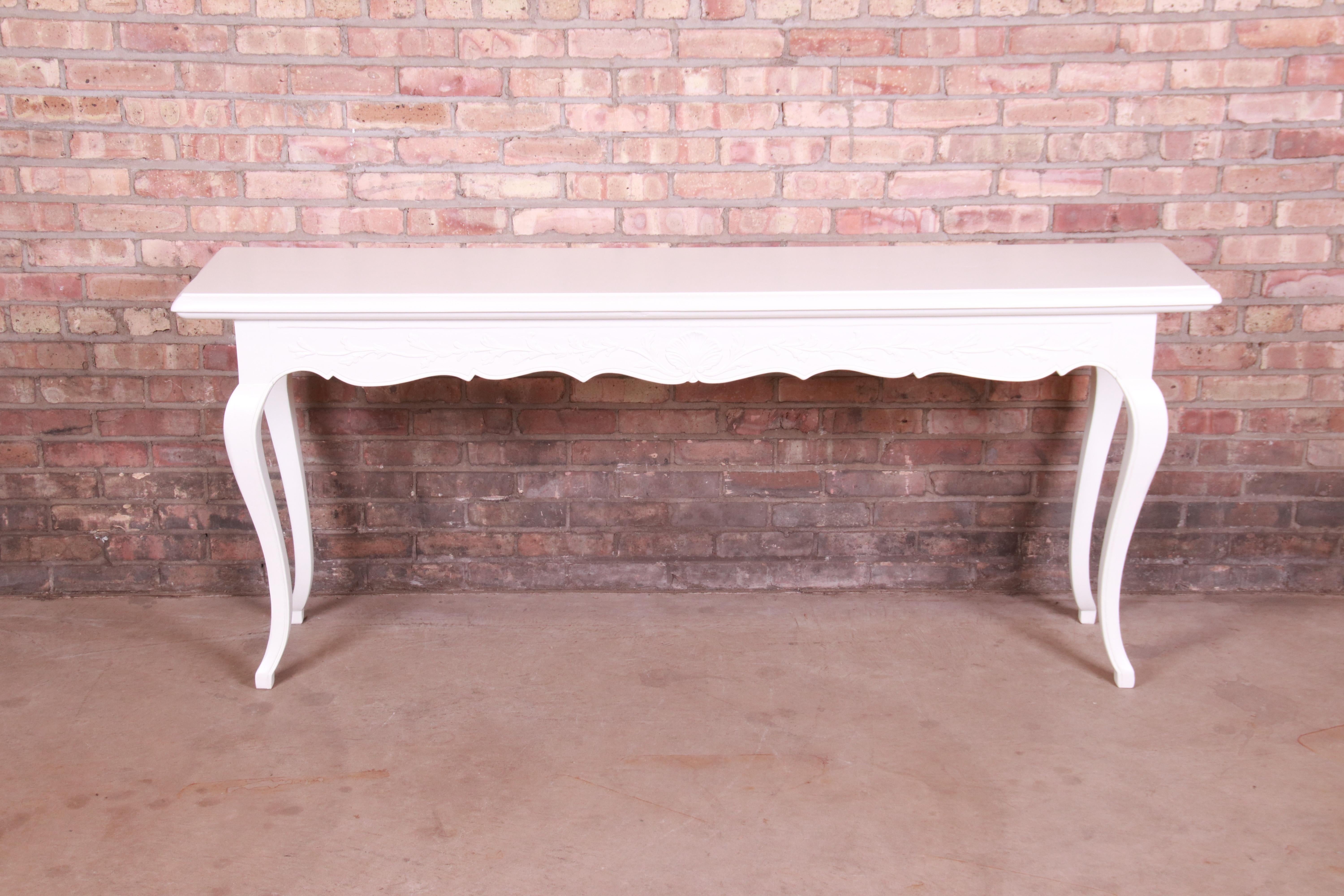 French Provincial Italian Provincial White Lacquered Console or Sofa Table, Newly Refinished For Sale