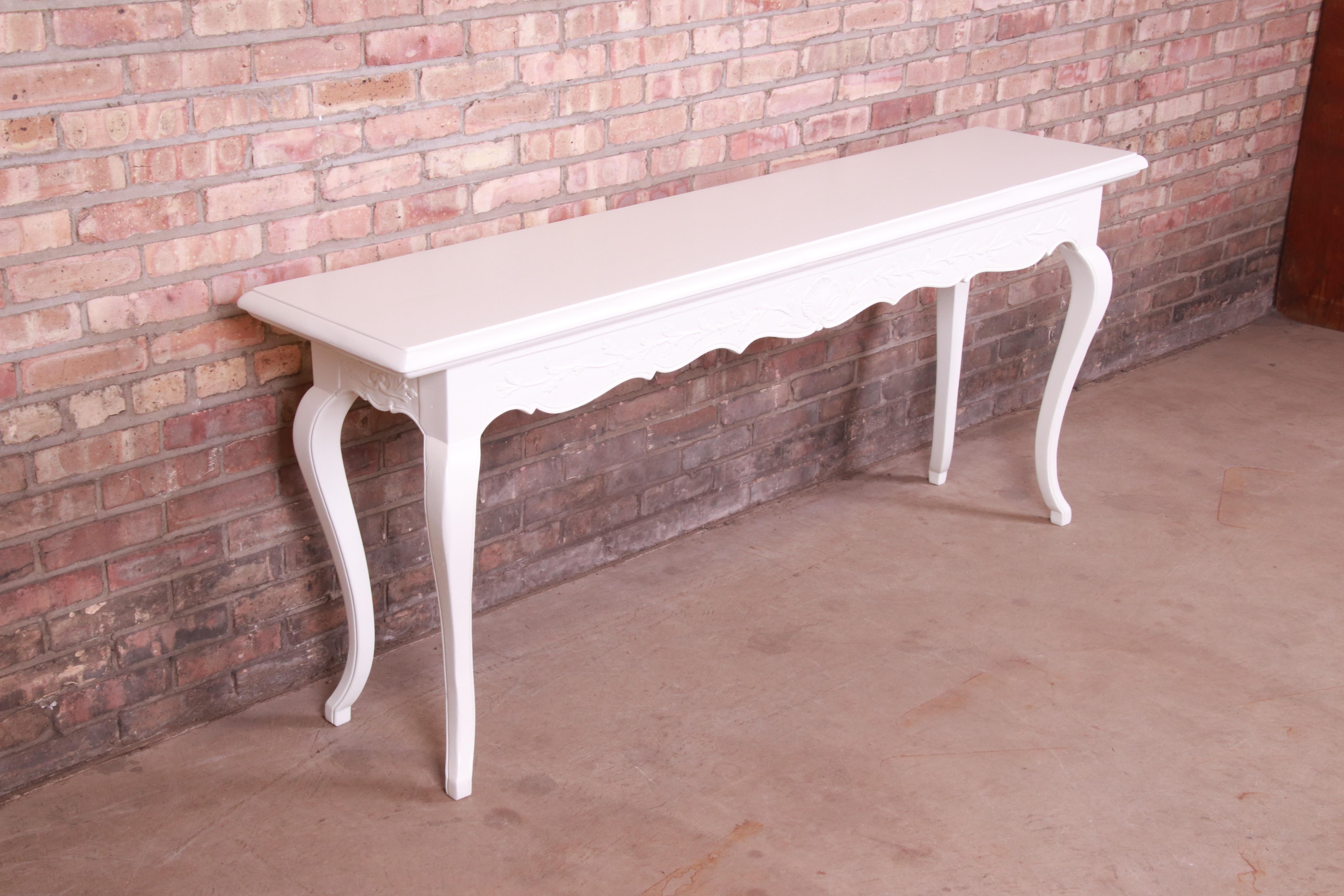 Oak Italian Provincial White Lacquered Console or Sofa Table, Newly Refinished For Sale