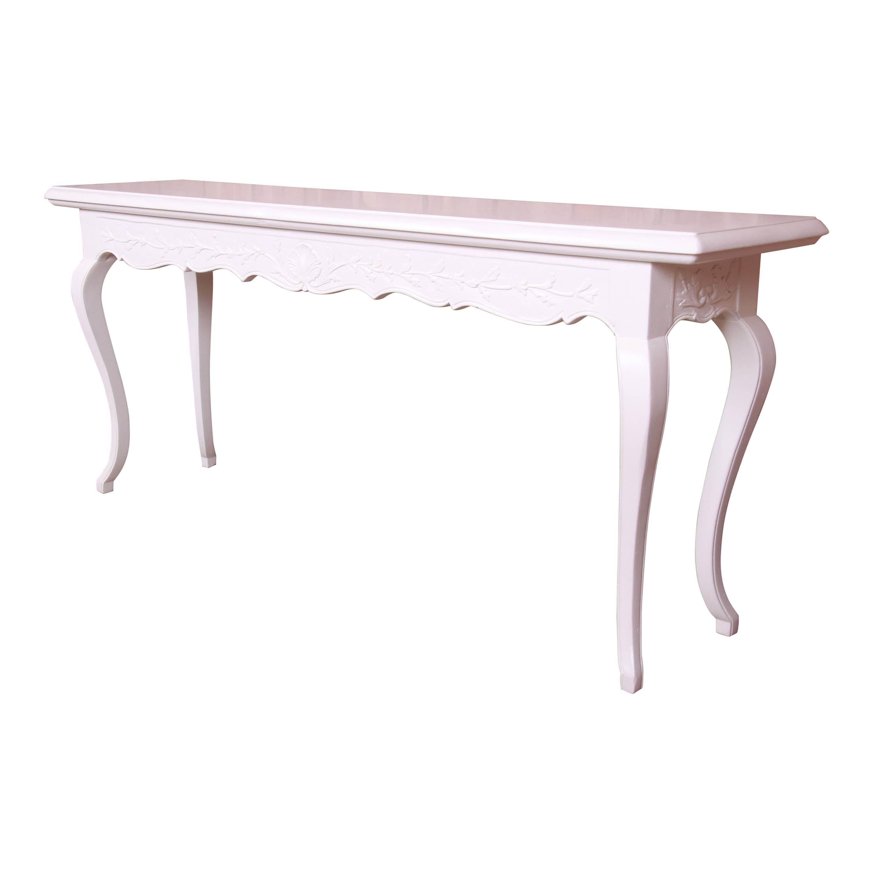 Italian Provincial White Lacquered Console or Sofa Table, Newly Refinished For Sale
