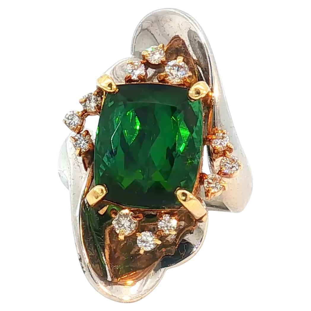Italienischer Pt900 Platin und 18k Gold Turmalin und Diamant Ring