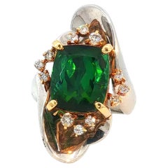 Italian Pt900 Platinum and 18k Gold Tourmaline And Diamond Ring
